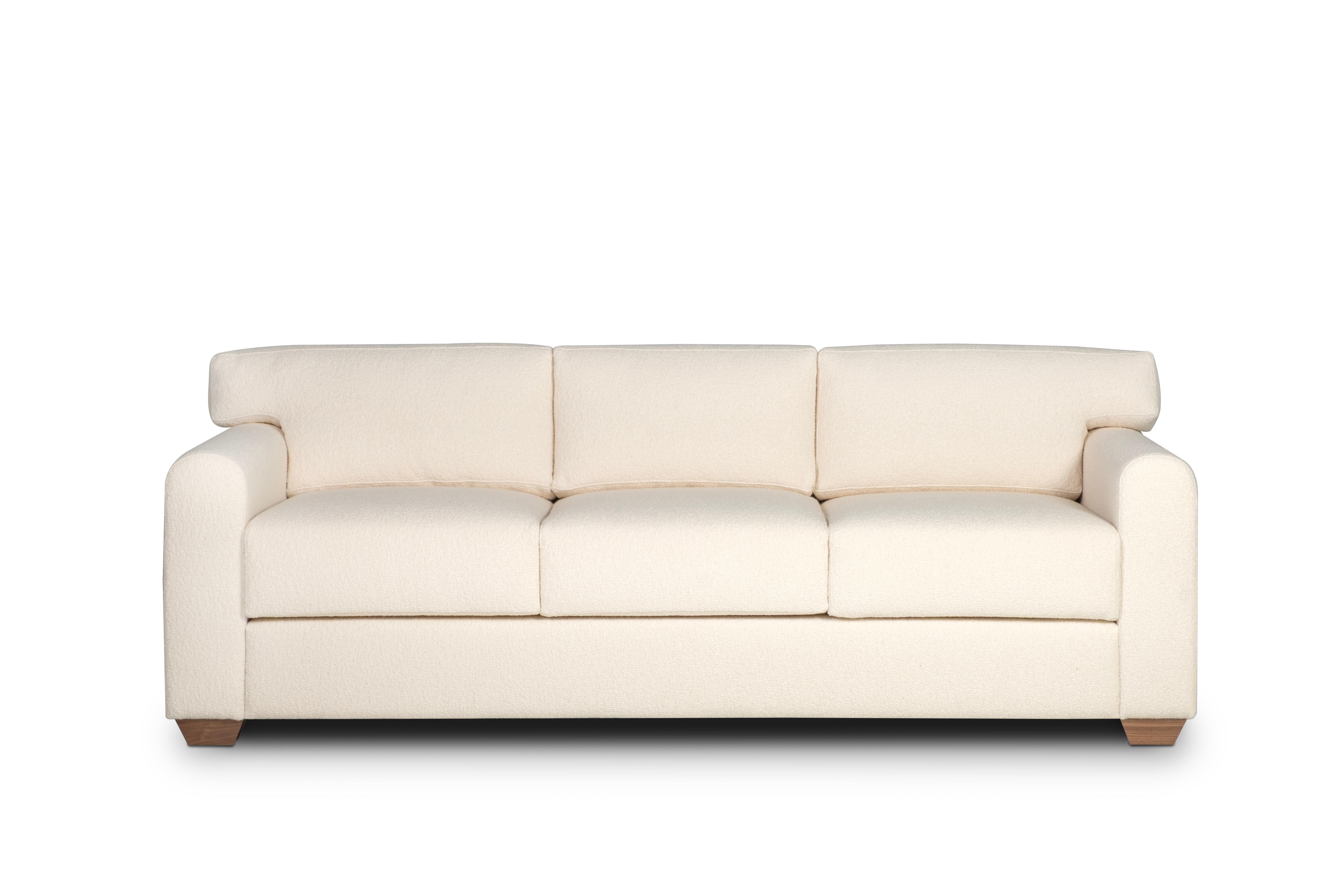 Mid-Century Modern Canapé moderne du milieu du siècle, style Jean-Michel Frank, tissu Dedar Bouclé ivoire en vente