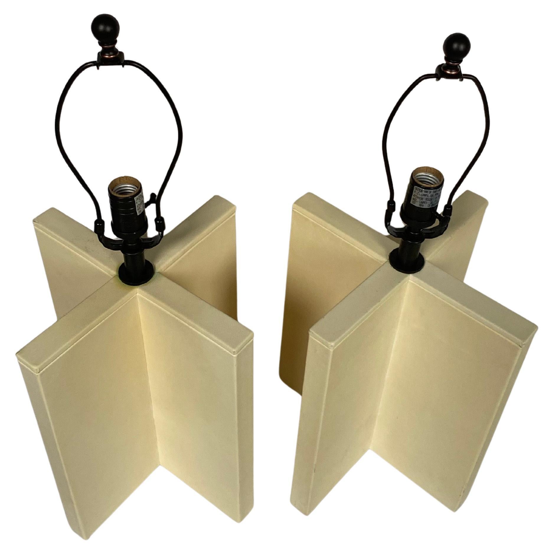 Jean-Michel Frank Style Modern X-Base Table Lamps, Pair In Good Condition In Lambertville, NJ