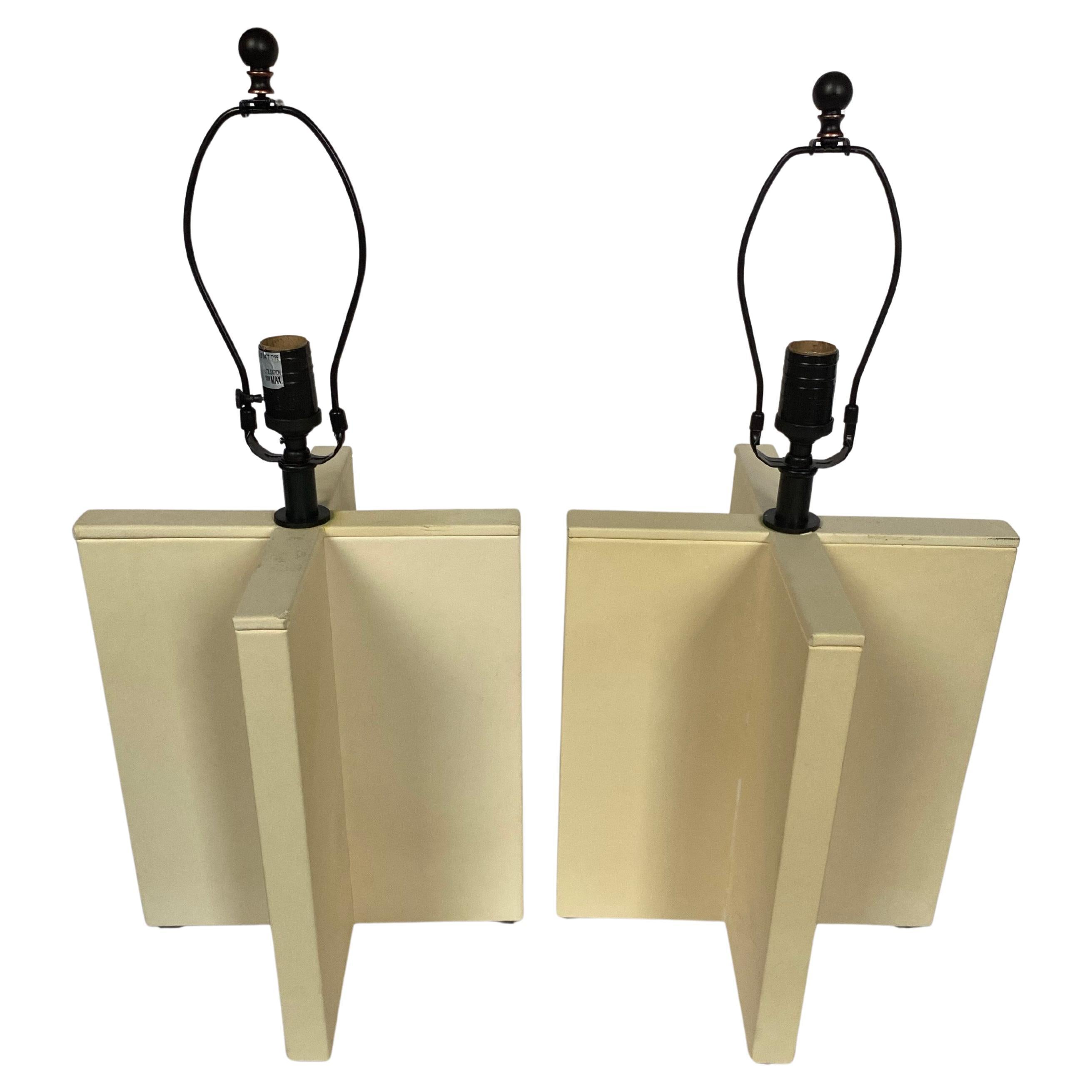 Contemporary Jean-Michel Frank Style Modern X-Base Table Lamps, Pair