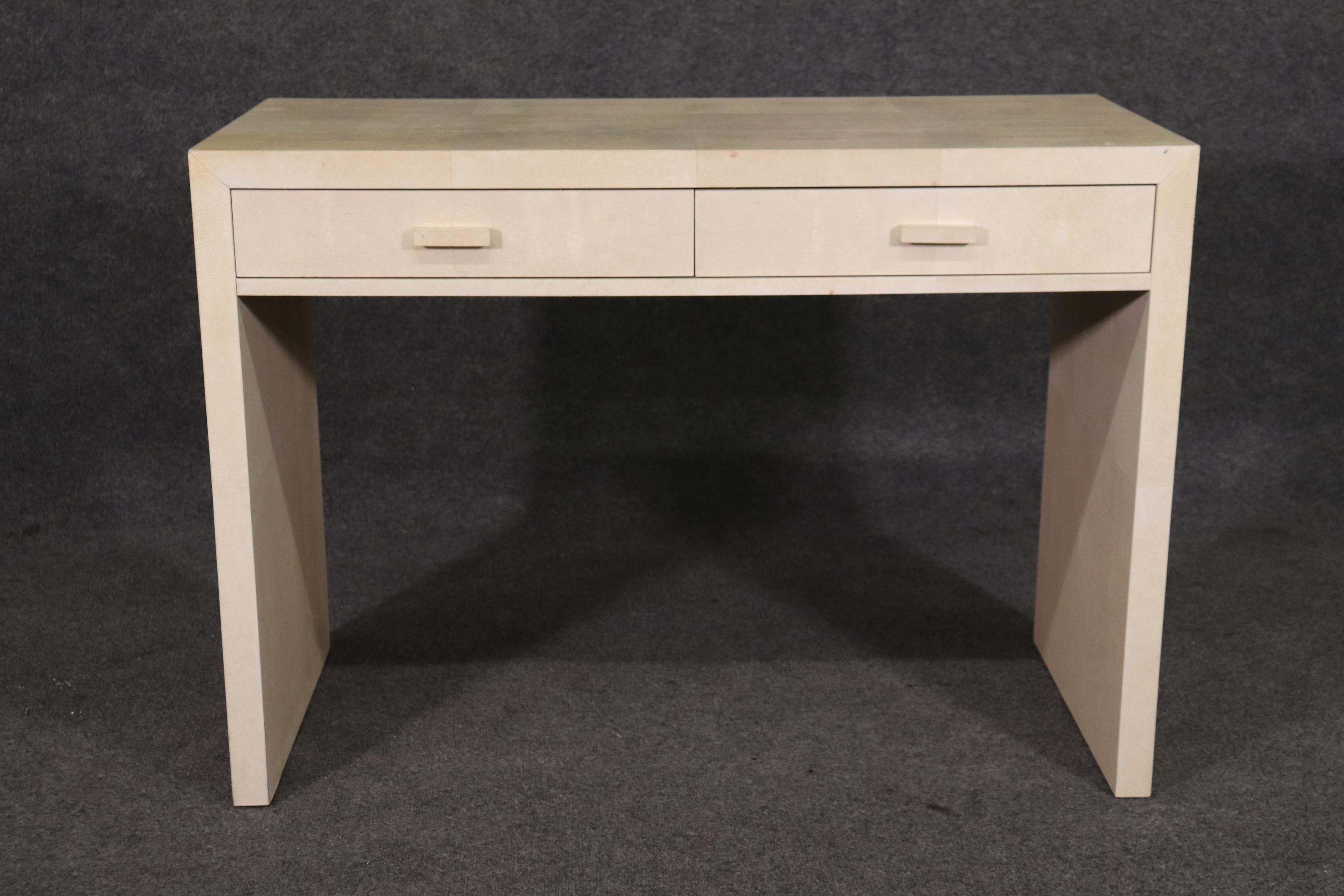 Mid-Century Modern Jean Michel Frank Style Off-White Shagreen Paneled Console Table with Drawers