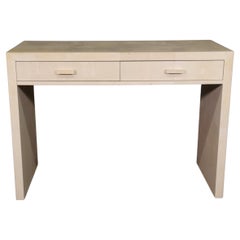 Jean Michel Frank Style Off-White Shagreen Paneled Console Table with Drawers
