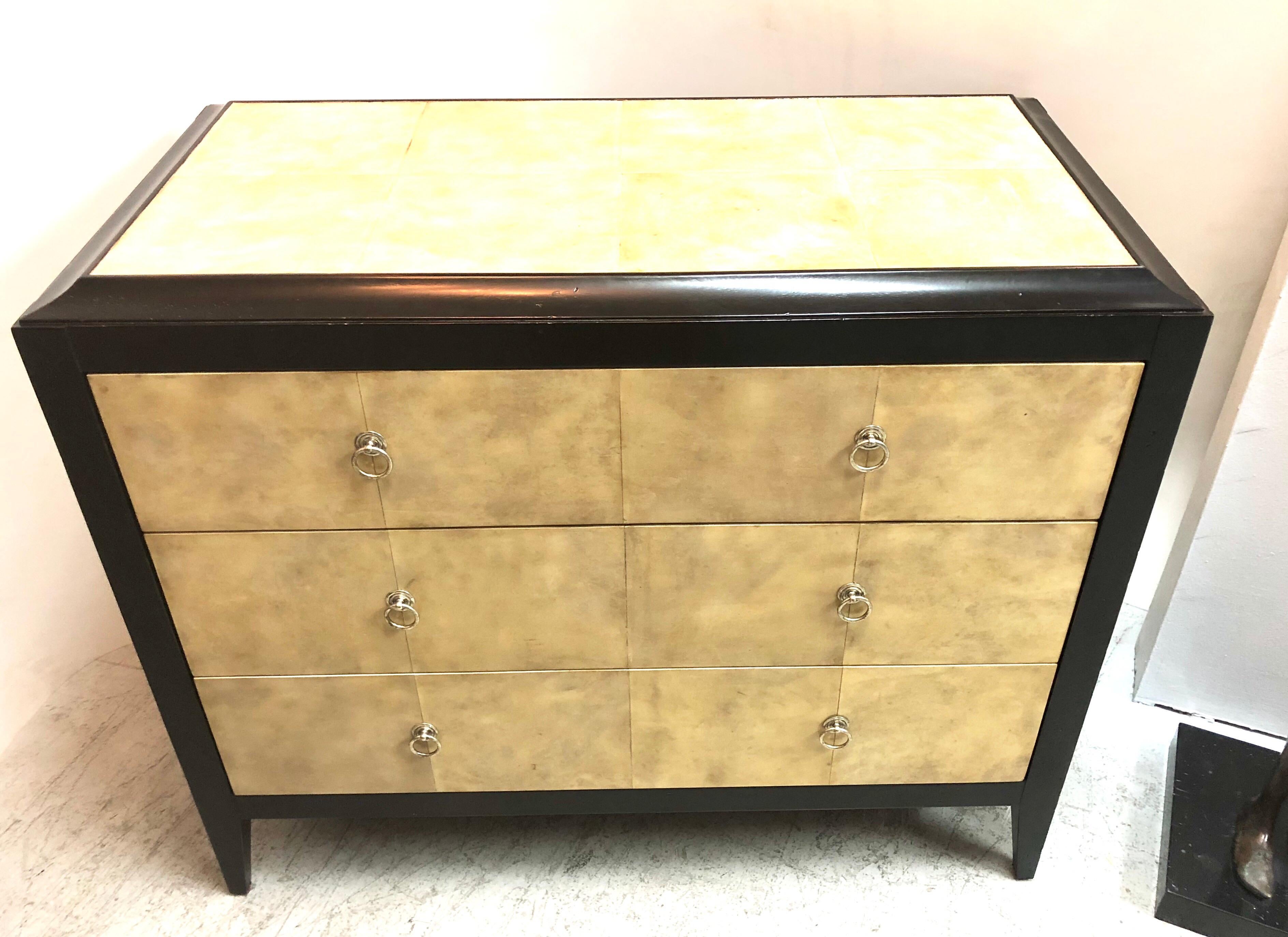 American Jean Michel Frank Style Parchment Chest of Drawers Console Cabinet