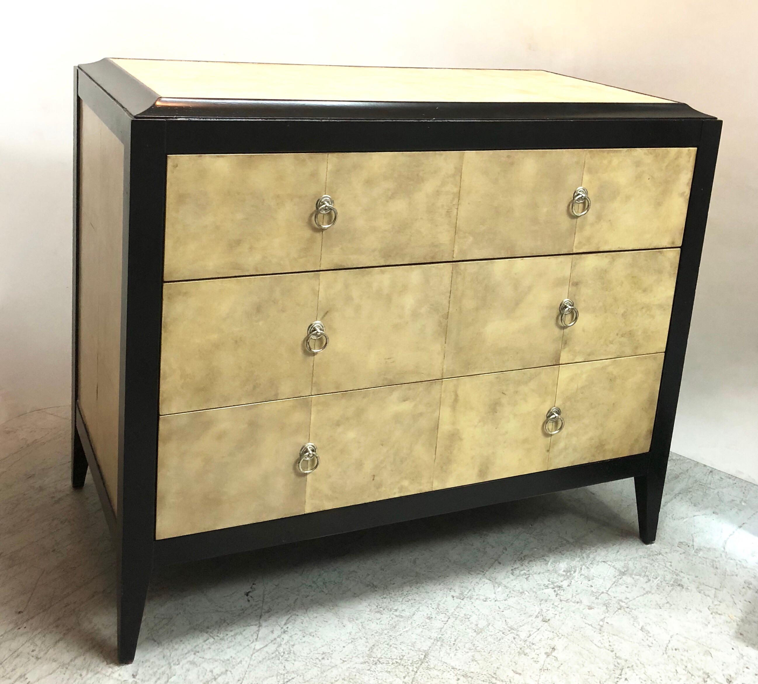 Jean Michel Frank Style Parchment Chest of Drawers Console Cabinet In Good Condition In Miami, FL