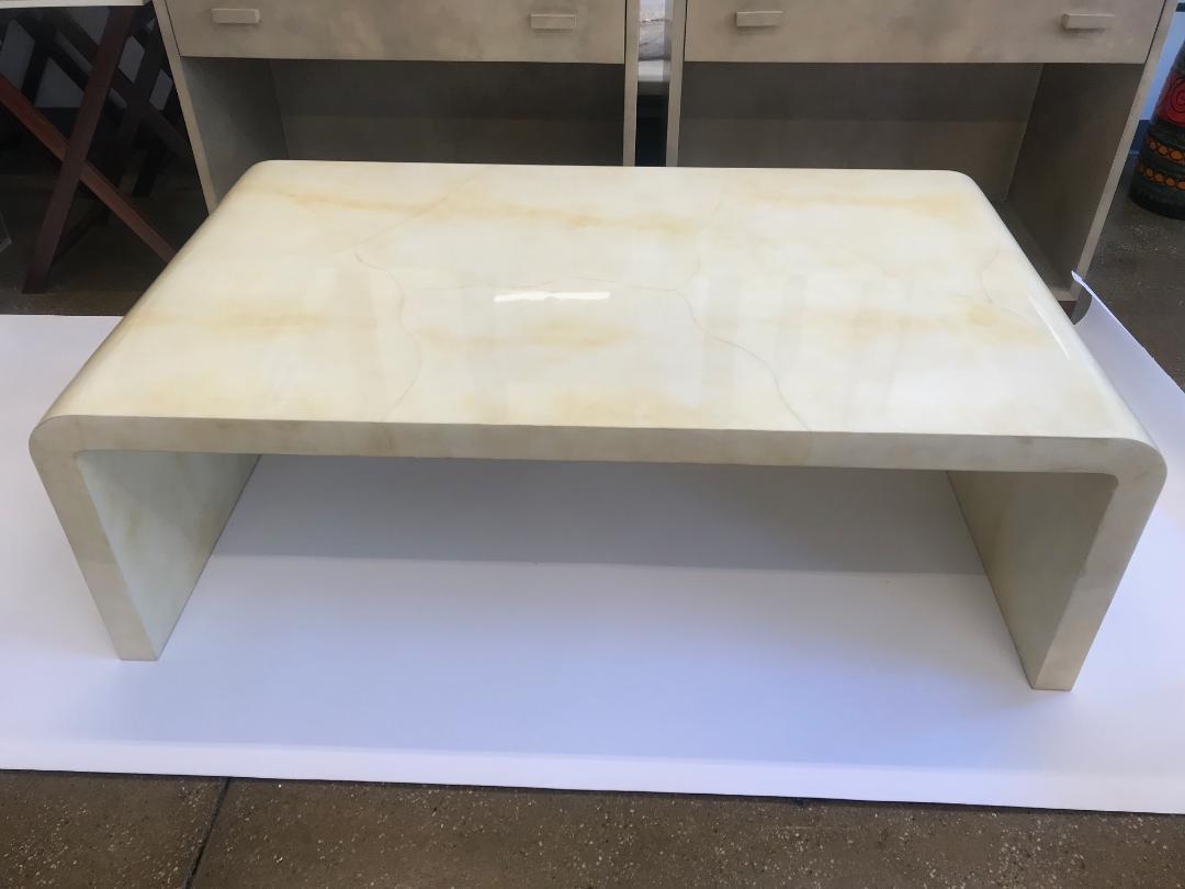 Jean Michel Frank Style Waterfall Natural Parchment Coffee Table In New Condition For Sale In New York, NY