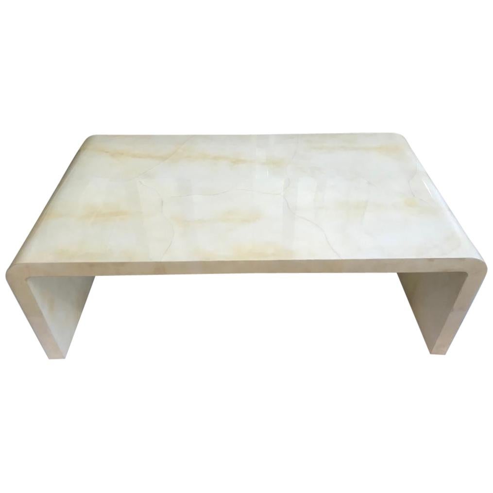 Jean Michel Frank Style Waterfall Natural Parchment Coffee Table For Sale