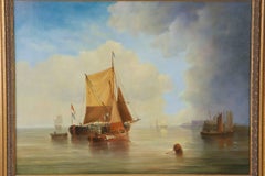 Jean Michel Laurent Painting of Fishing Vessels along Coast