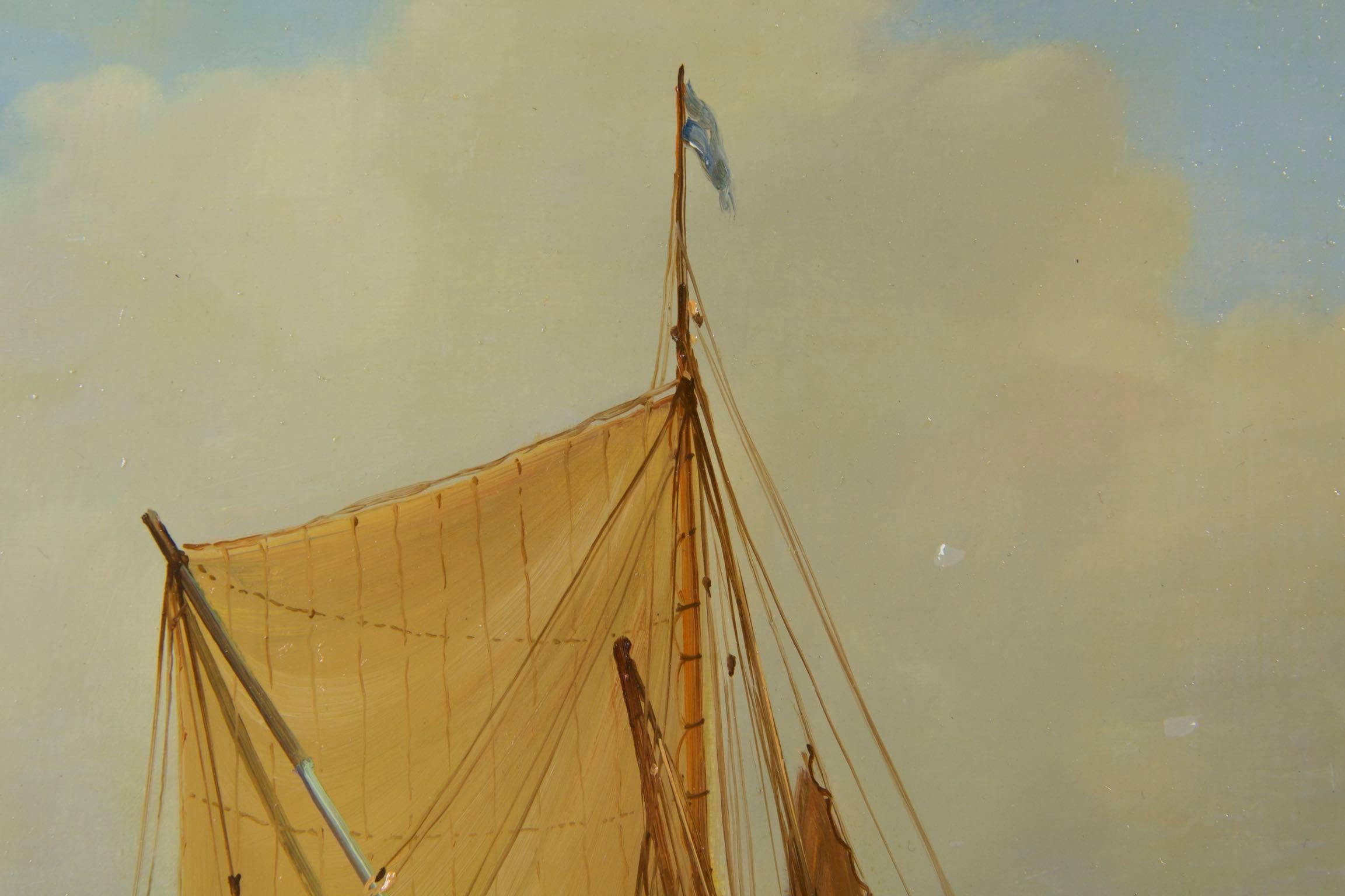 20th Century Jean Michel Laurent Painting of Fishing Vessels along Coast