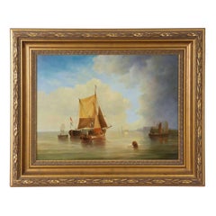 Jean Michel Laurent Painting of Fishing Vessels along Coast