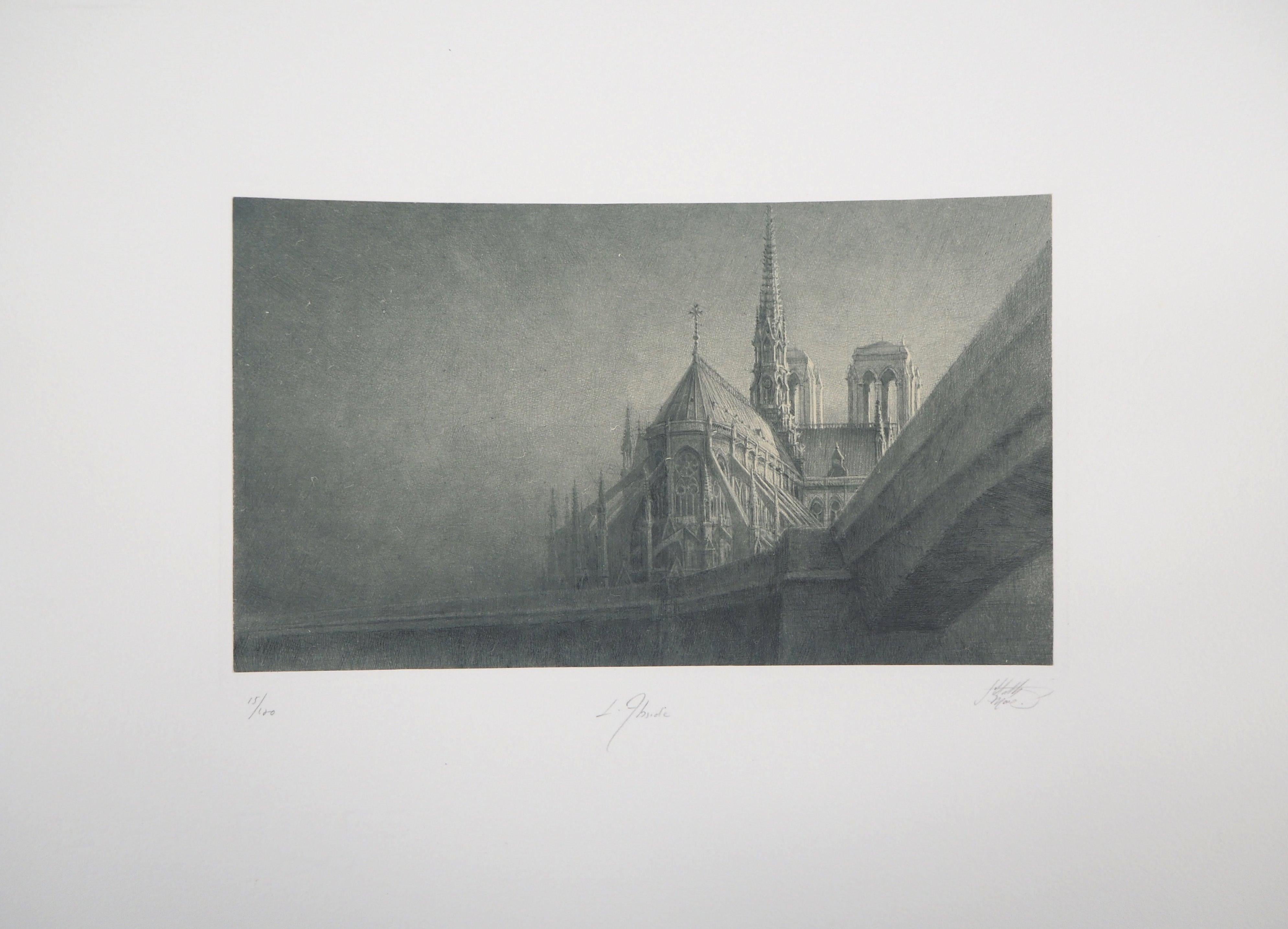 Notre-Dame de Paris - Gravure originale signée à la main - Académique Print par Jean Michel Mathieux-Marie
