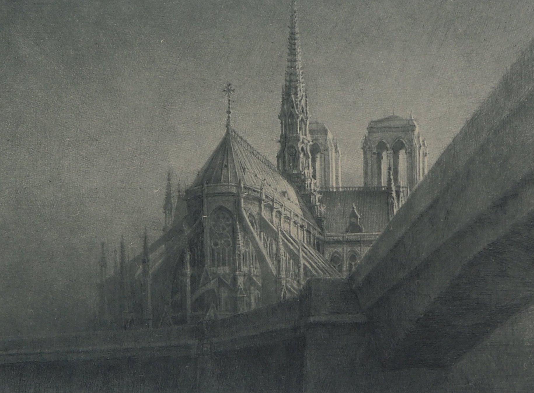 Notre-Dame de Paris - Gravure originale signée à la main - Gris Landscape Print par Jean Michel Mathieux-Marie