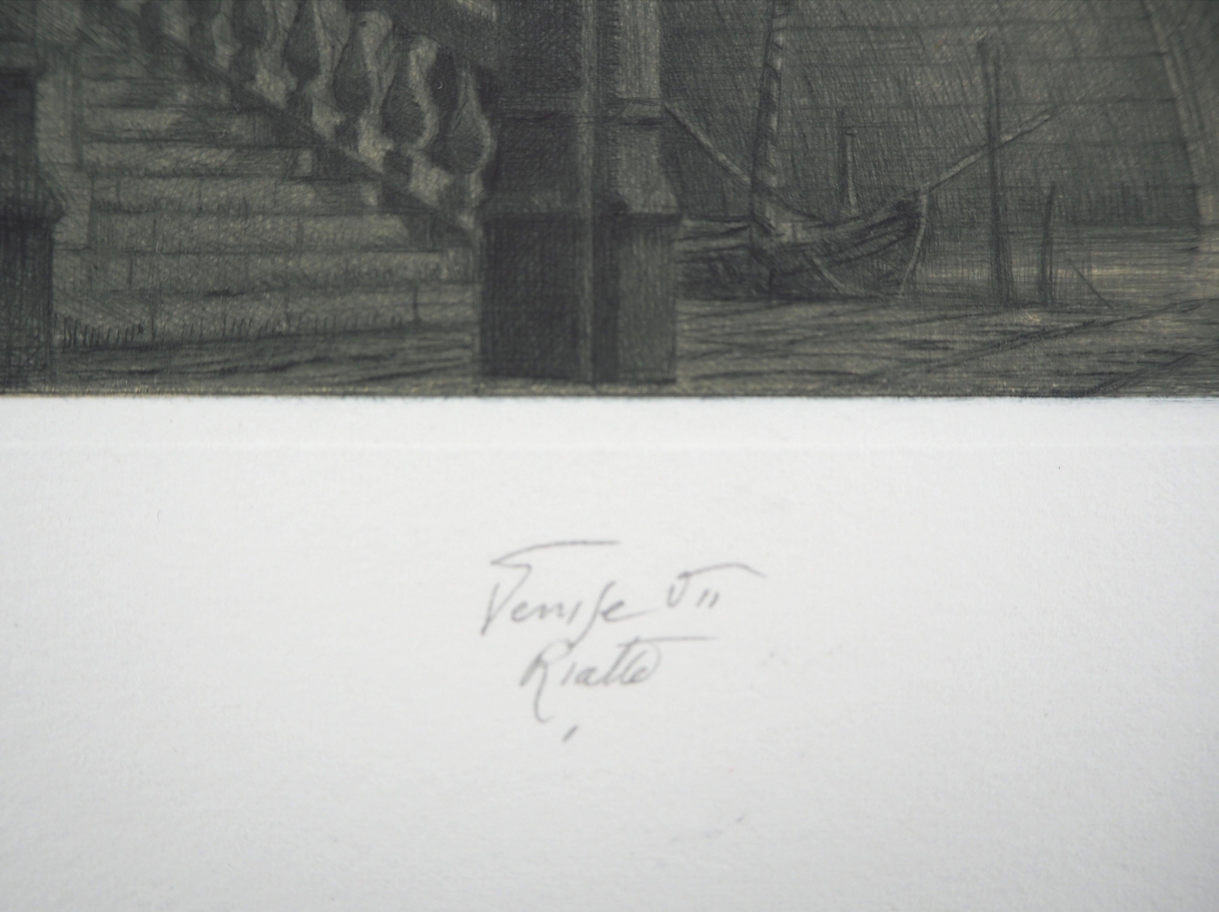 Puente de Rialto, Venise - Grabado original firmado a mano en venta 1