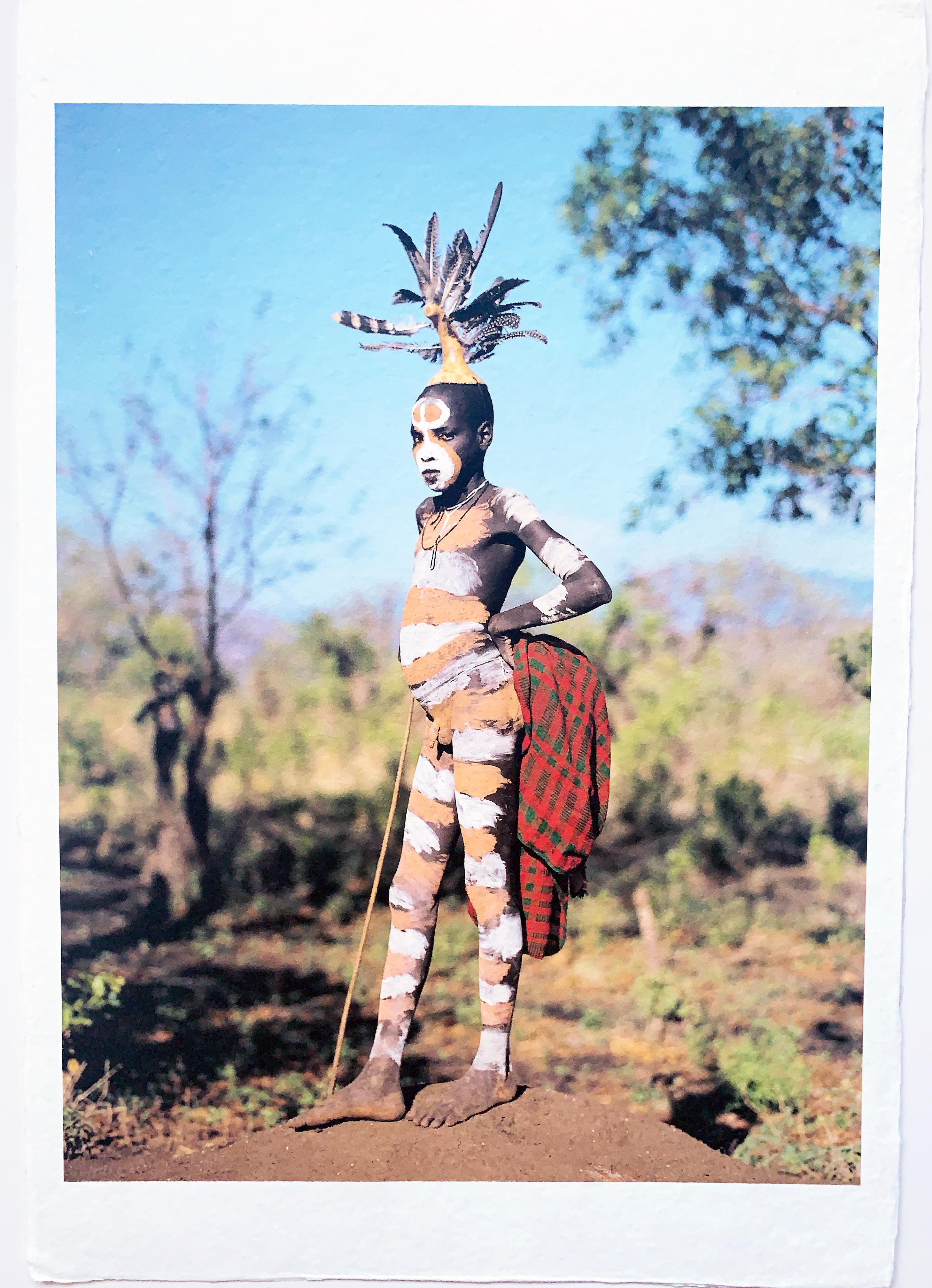 Jean-Michel Voge Color Photograph - Dandy, Surma Boy, Tribal Child Omo Valley Ethiopia Africa, Portrait Photography