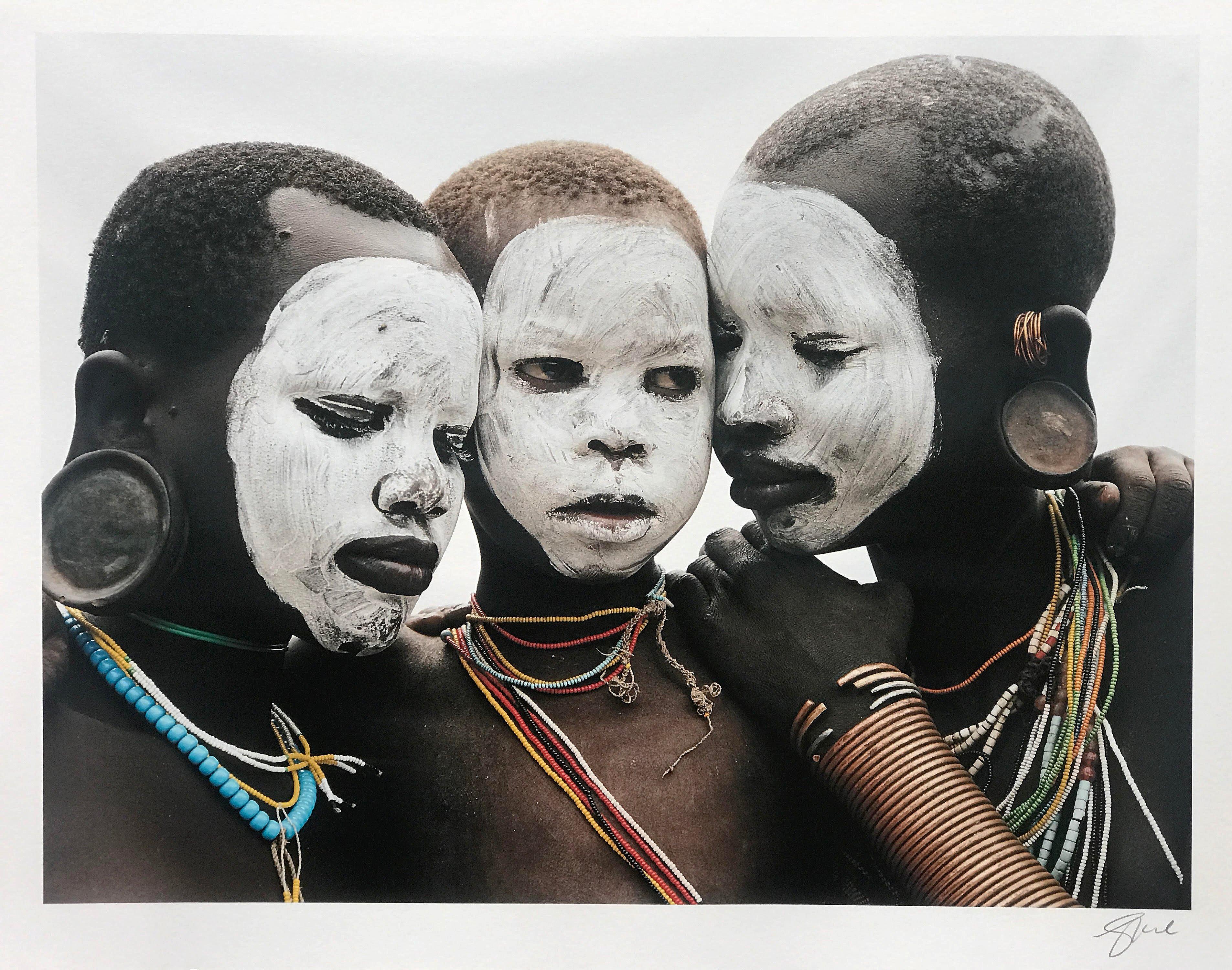 Jean-Michel Voge Color Photograph - Family, Contemporary Color Photo of Omo Valley Tribal Family, Ethiopia, Africa