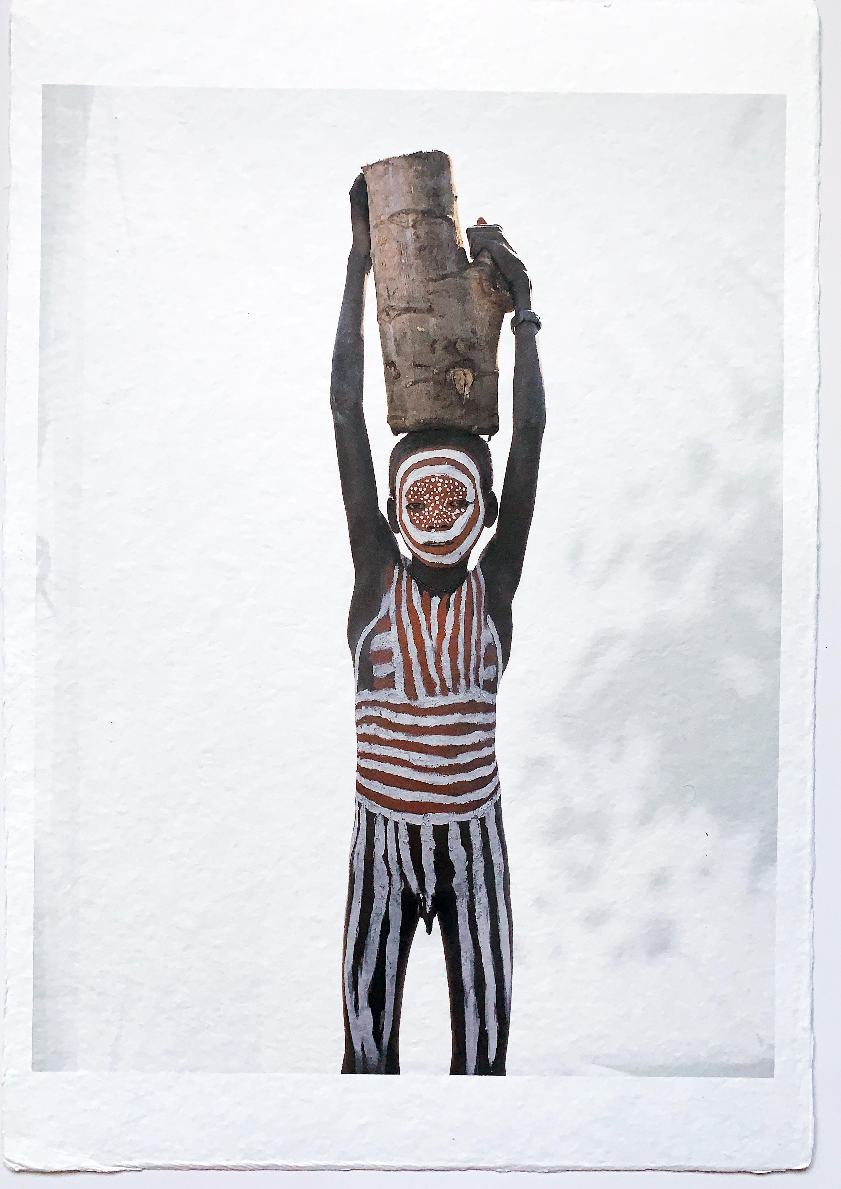 Jean-Michel Voge Portrait Photograph - Little Surma Boy, Tribal Child Ethiopia, Africa, Photography on Japanese Paper 