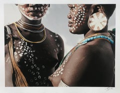 Vintage Two Sisters, Omo Valley Ethiopia Africa, Tribal Family Photographic Portrait 