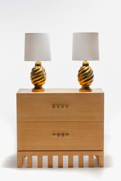 Jean-Michel Wilmotte Cassettiera a due cassetti in Oak Oak cerato con pomelli in ottone