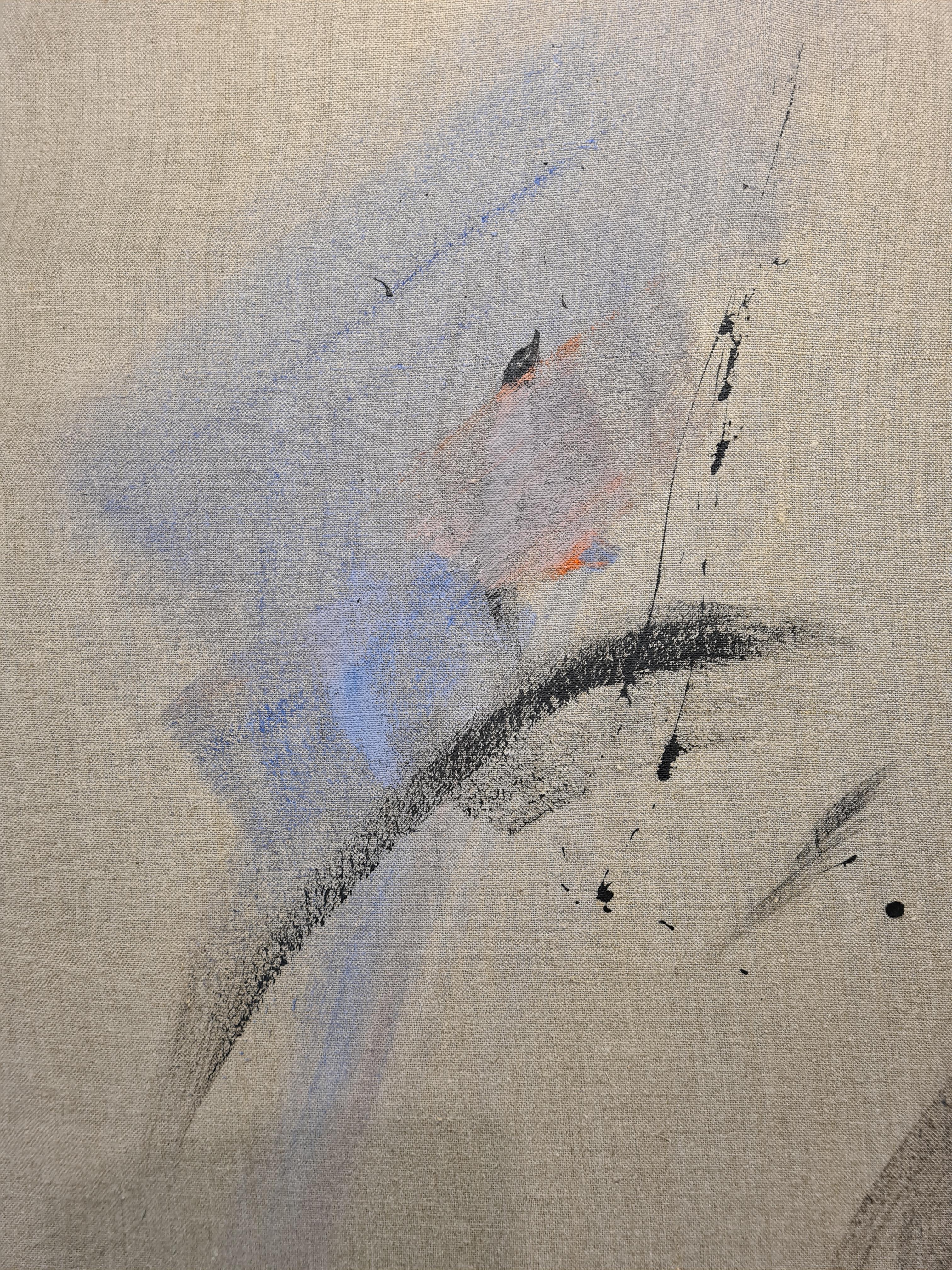 French, late mid century, unique acrylic on canvas, Lyrical Abstraction, by Jean Miotte. The painting is signed and dated 1976. This is a one-off, unique painting my Miotte not to be confused with his many later 'editions'.

Miotte came of artistic