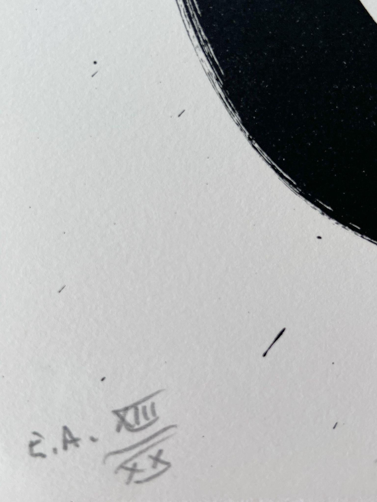 Lithographie
Signé par l'artiste au crayon et annoté EA XIII/XX
65,00 cm. x 49,00 cm.  25.59 in. x 19.29 in. (papier)
65,00 cm. x 49,00 cm.  25.59 in. x 19.29 in. (image)
Papier BFK Rives

Miotte conçoit sa composition comme une mélodie, utilisant