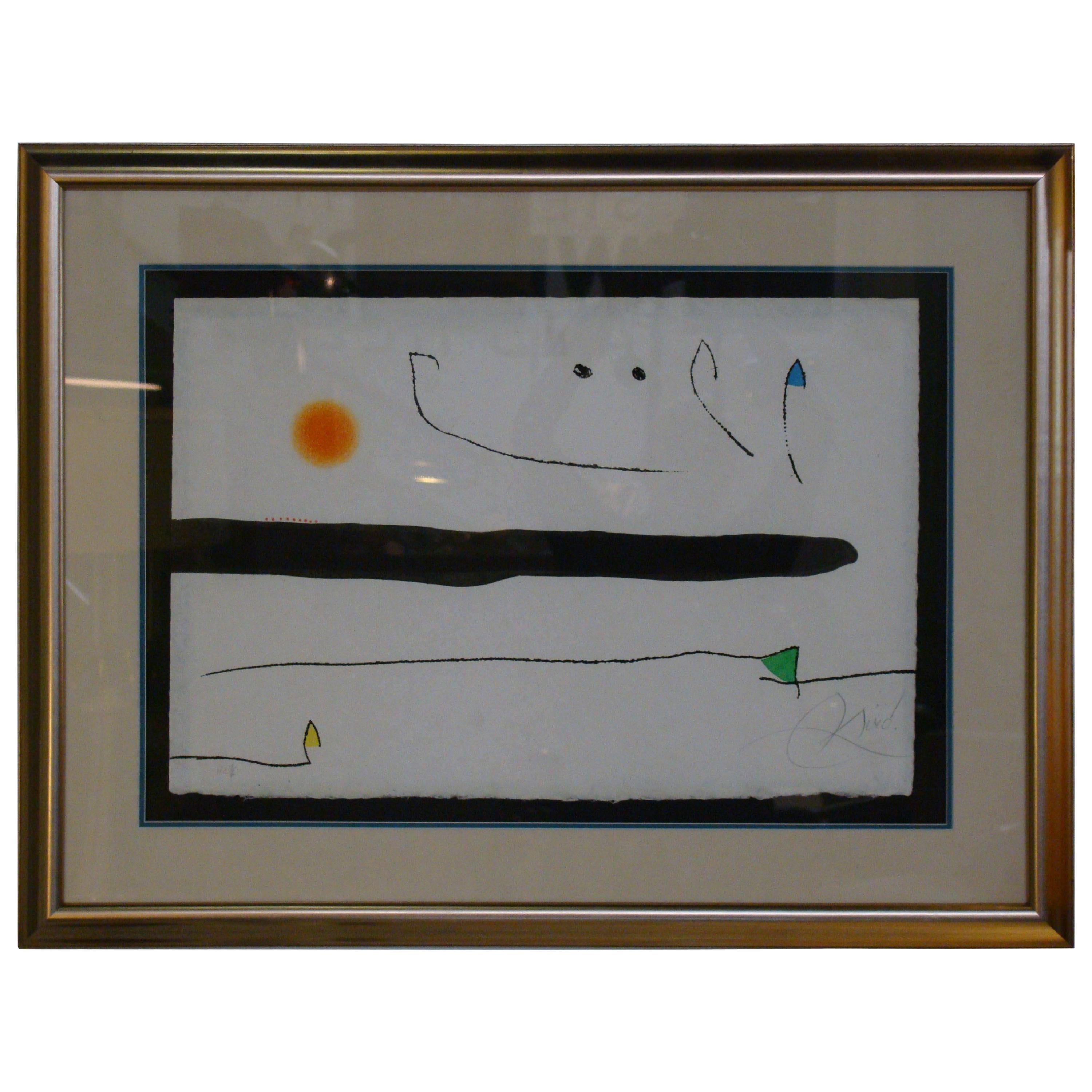 Jean Miro Spain Lithographic Aquatint, Signed, Very Limited Edition For Sale