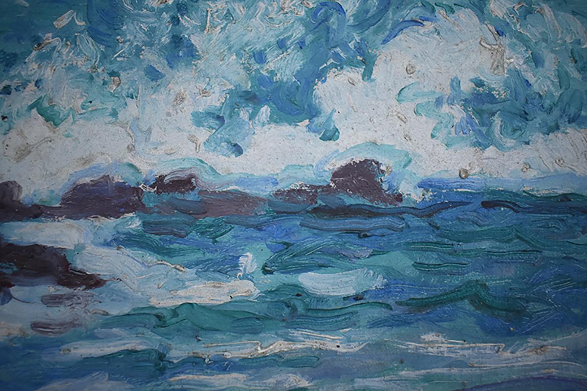La vague, 1948 - Bleu Landscape Painting par JEAN MIROSLAW PESKE