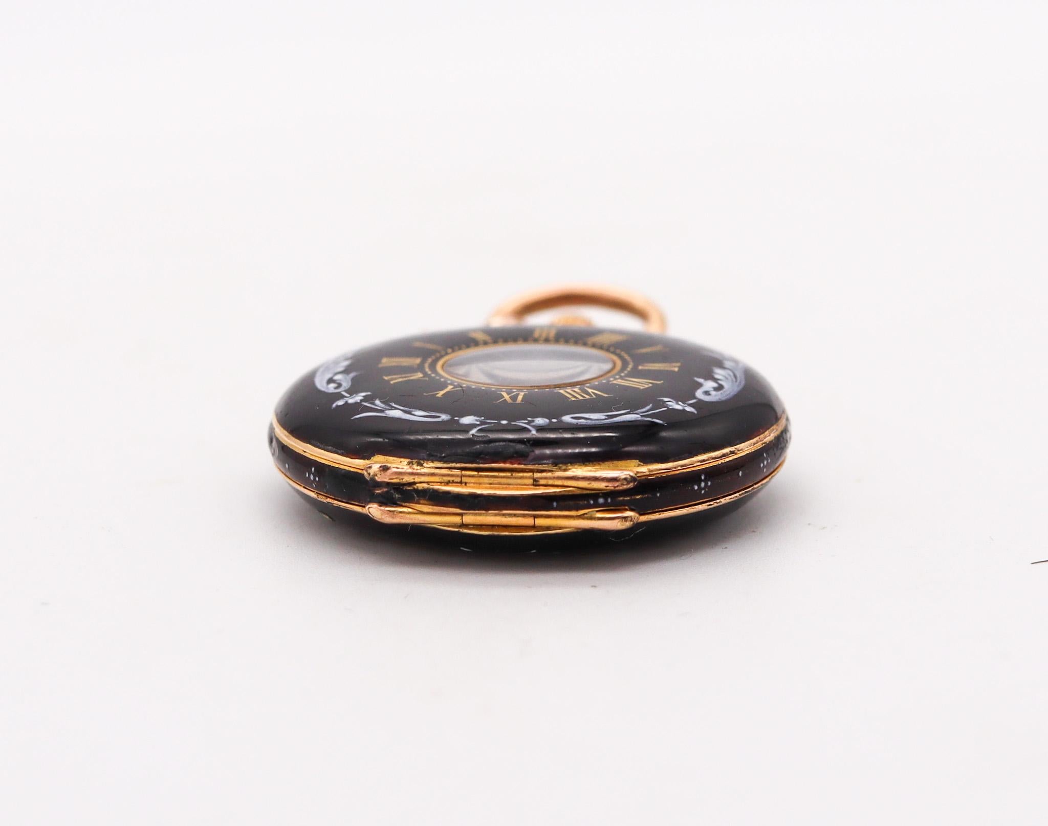 Jean-Moïse Badollet Co. 1886 Geneva Hunter Pocket Watch In 18Kt Gold With Enamel For Sale 3