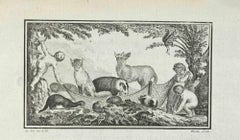 Komposition mit Tieren – Radierung von Jean Moitte – 1771