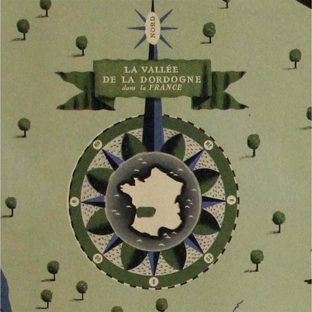 1948 original map titled La Vallée de la Dordogne de Bordeaux à la Bourboule For Sale 1