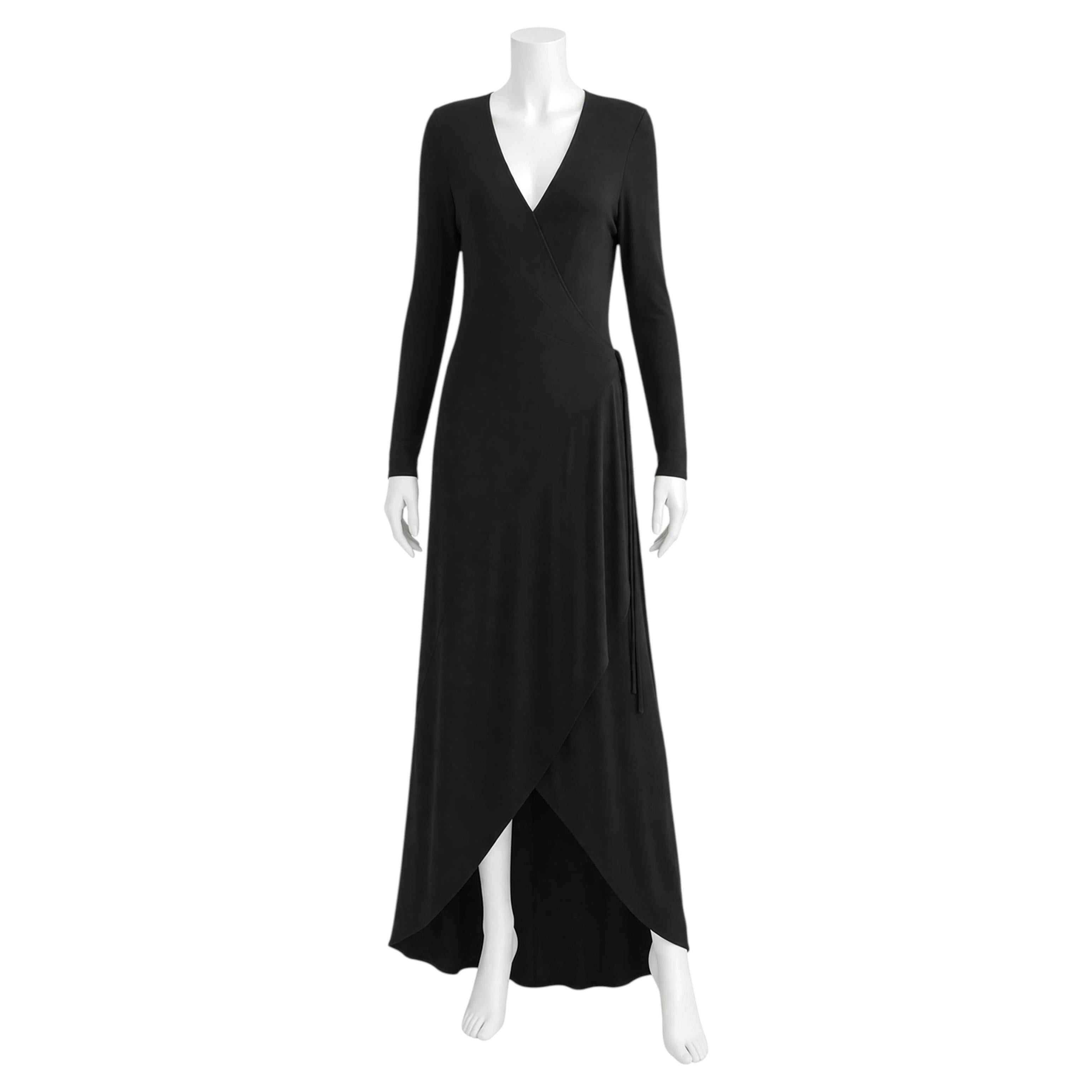 Jean Muir 1970s Vintage Vestido negro de punto con escote pronunciado