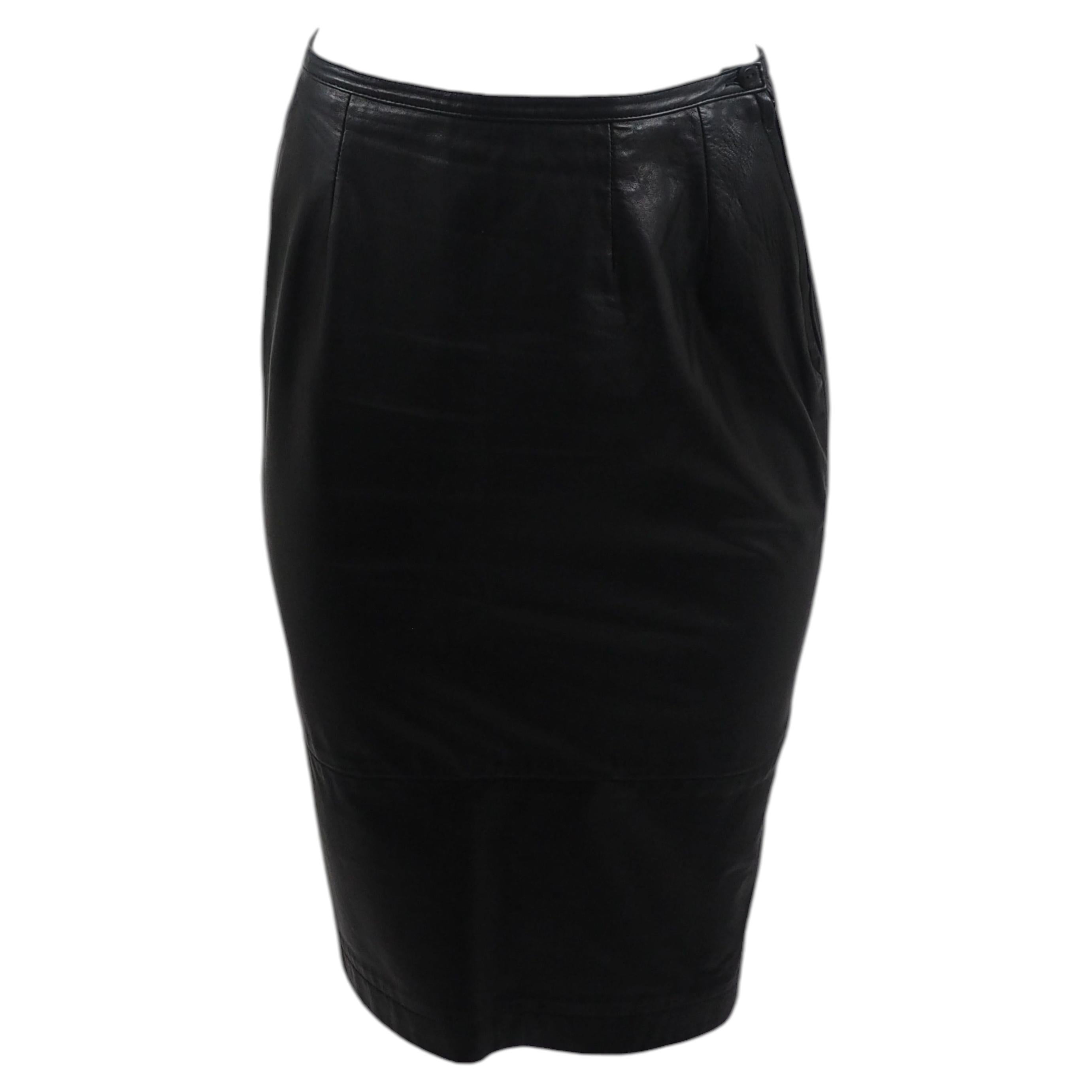 Jean Muir Black Leather Skirt For Sale