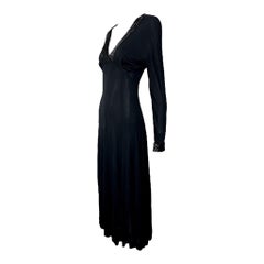 Jean Muir Maxi abito con scollo a V in jersey di rayon nero, anni '70