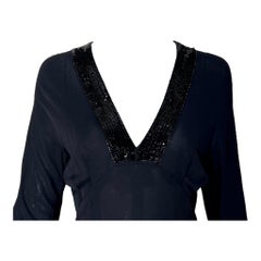 Jean Muir Black Rayon Jersey Sequin V-Neck Maxi Dress, 1970s