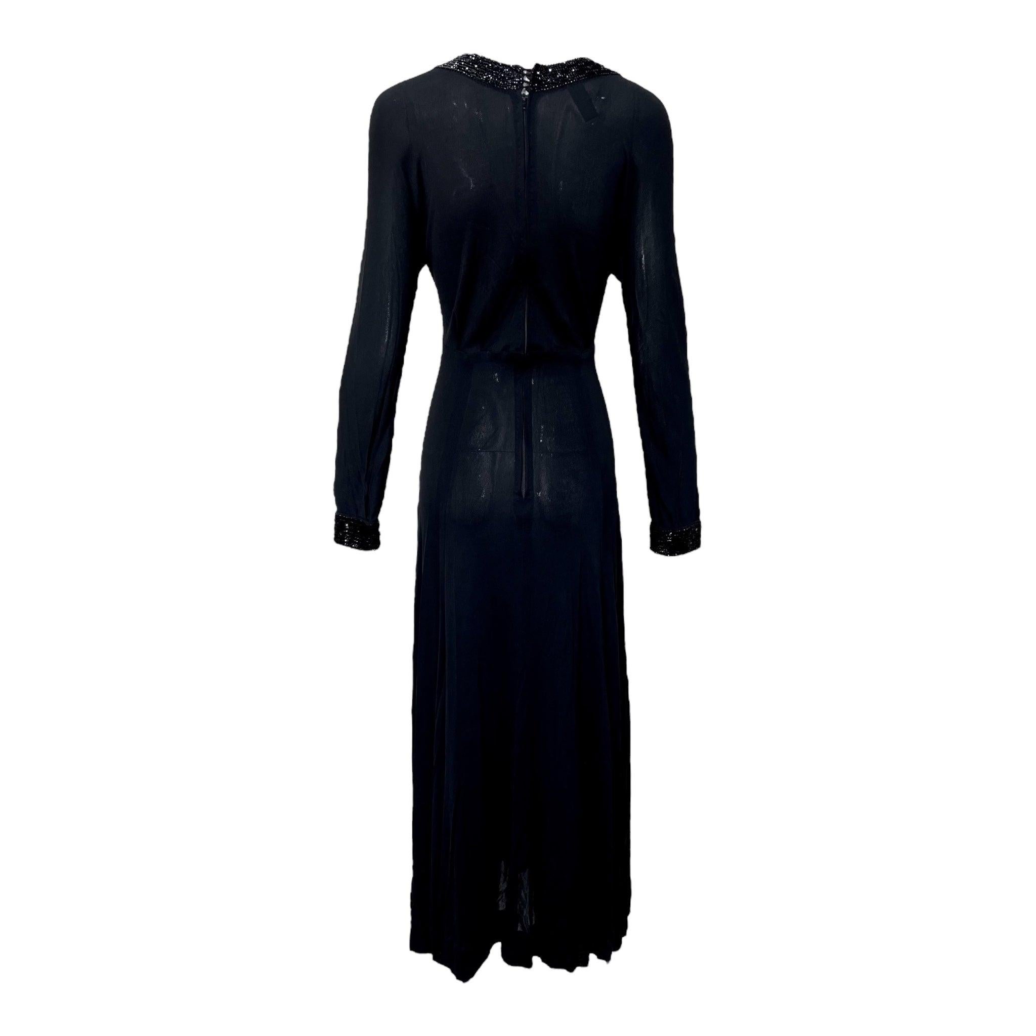 Noir Jean Muir Black Rayon Jersey Sequin V-Neck Maxi Dress, 1970 en vente