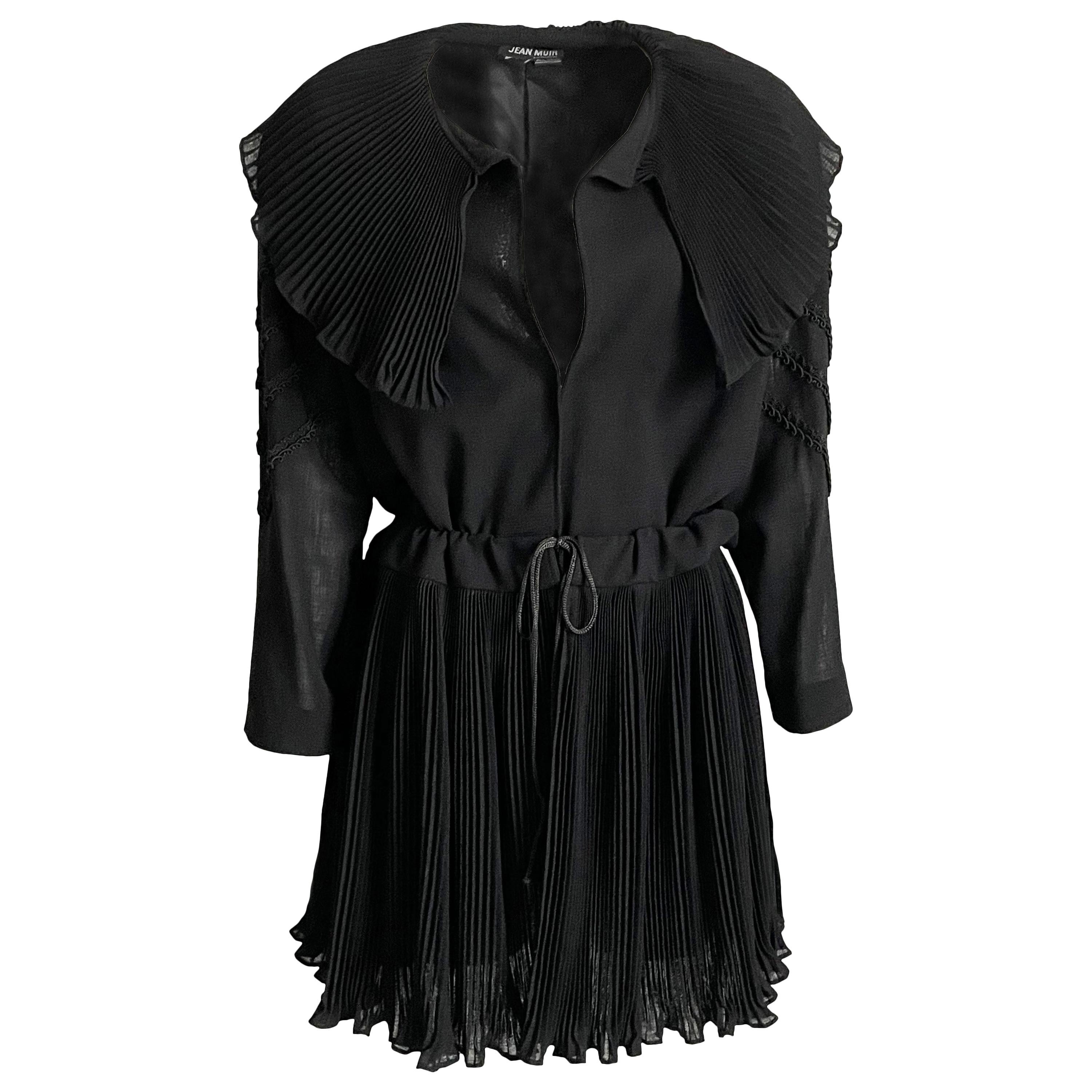 1970s Black Crepe Jean Muir Peplum Suit