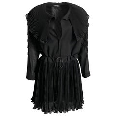 Jean Muir Black Wool Jacket with Micro Pleated Collar & Soutache Sleeves M