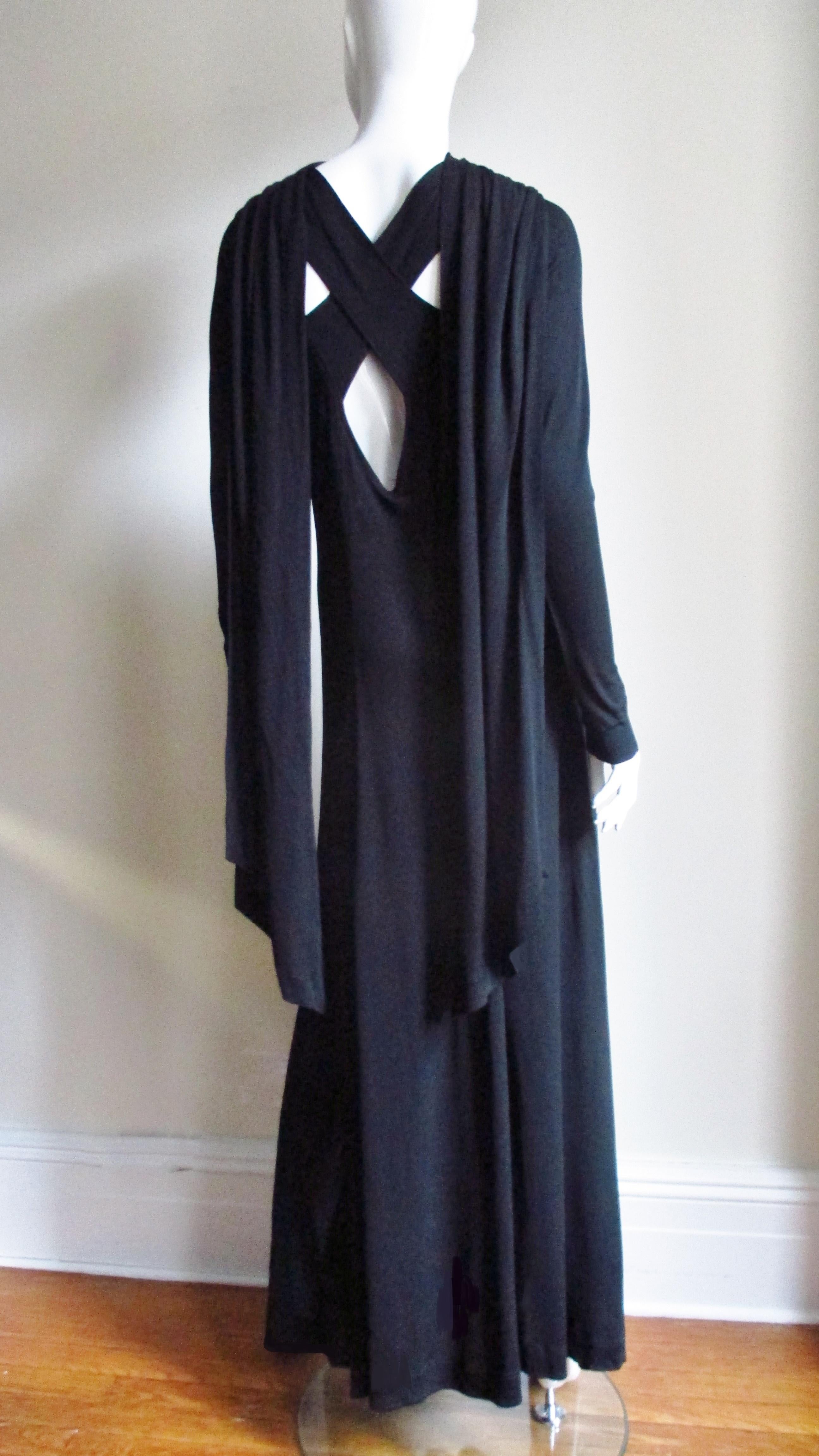Jean Muir Cut out Maxi Dress with Back Draping 1970s For Sale 6
