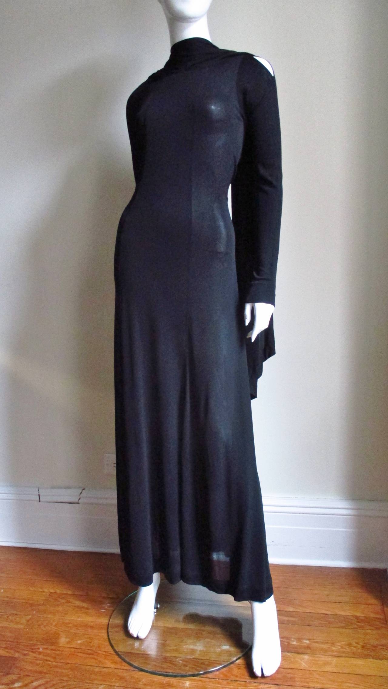 Black Jean Muir Cut out Maxi Dress with Back Draping 1970s For Sale