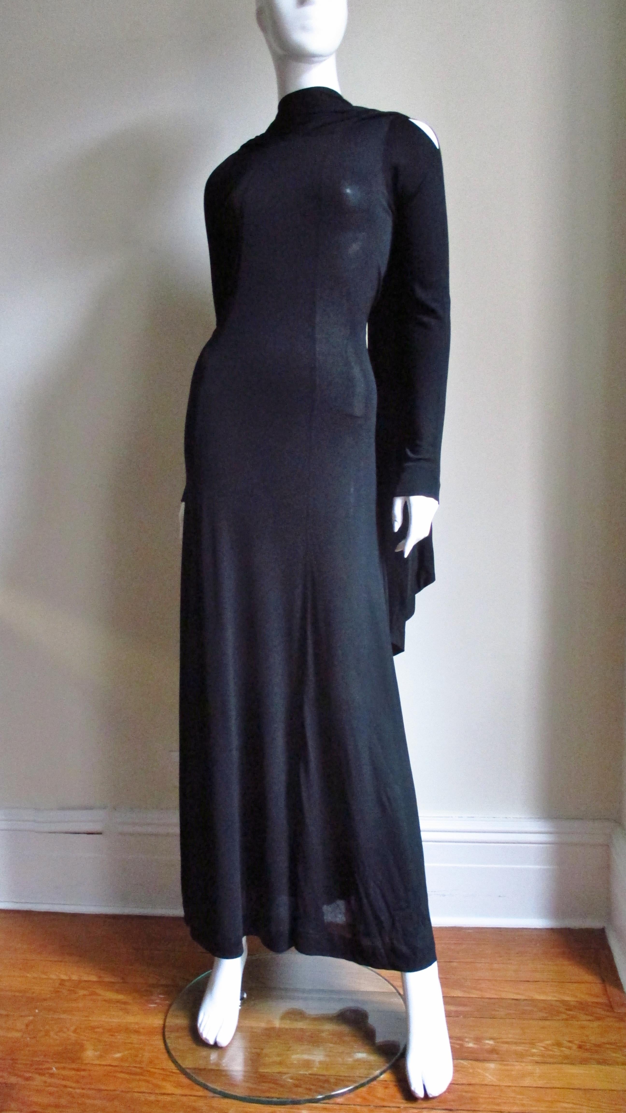 Jean Muir Cut out Maxi Dress with Back Draping 1970s For Sale 2