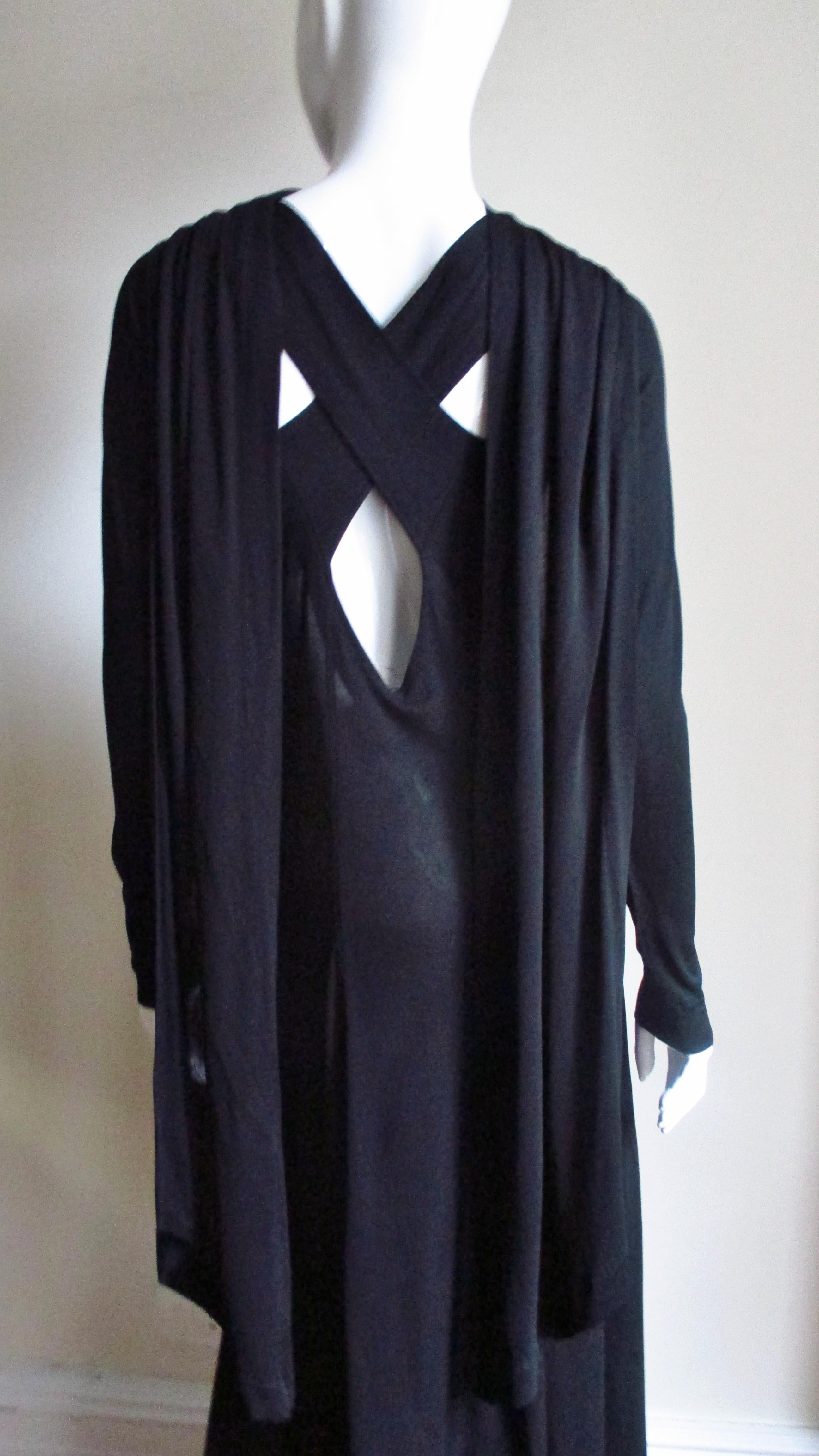Jean Muir Cut out Maxi Dress with Back Draping 1970s For Sale 4