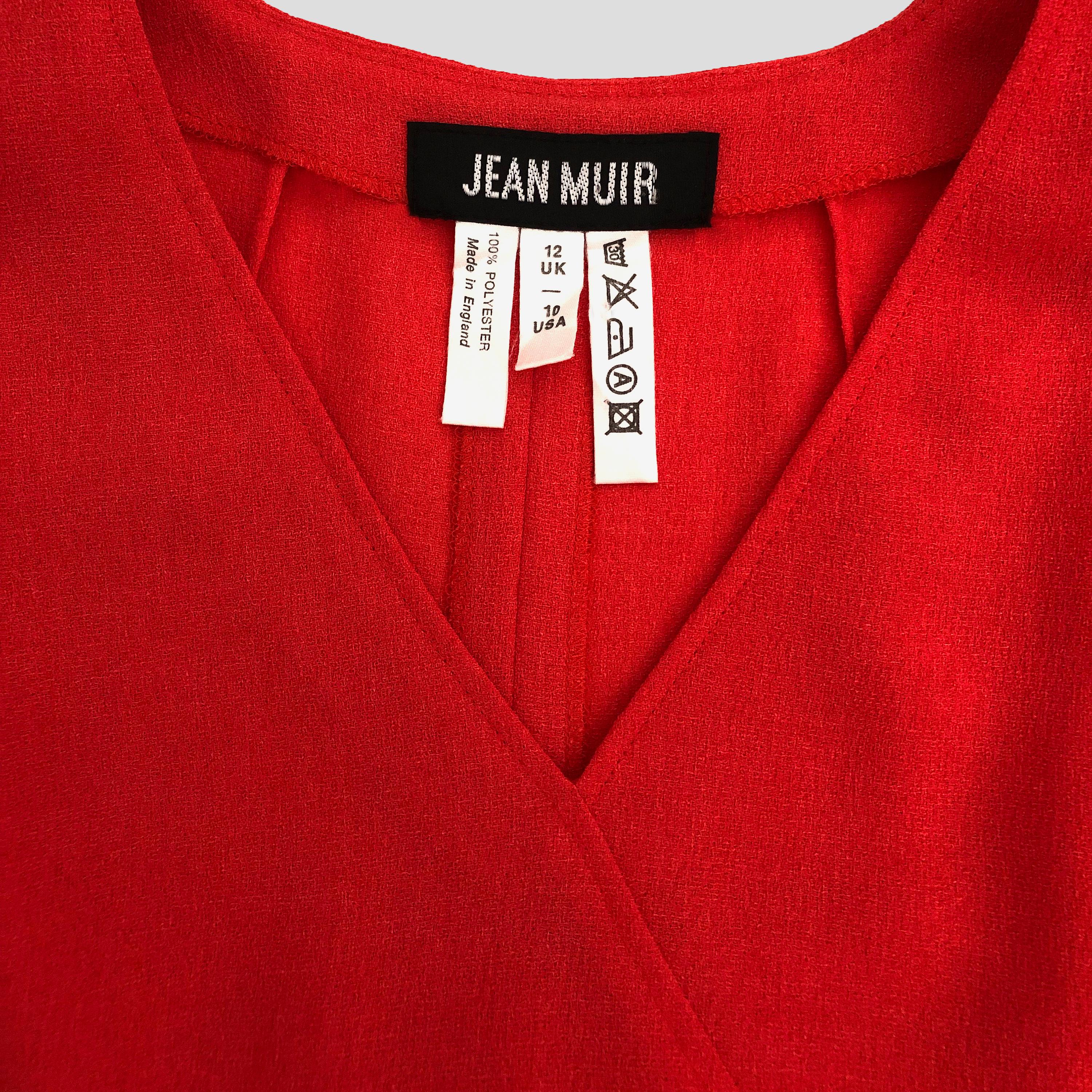 Jean Muir Kleid - 1980s Vintage - Roter Krepp - Faux Wrap Detail - Schulter Pads Damen im Angebot