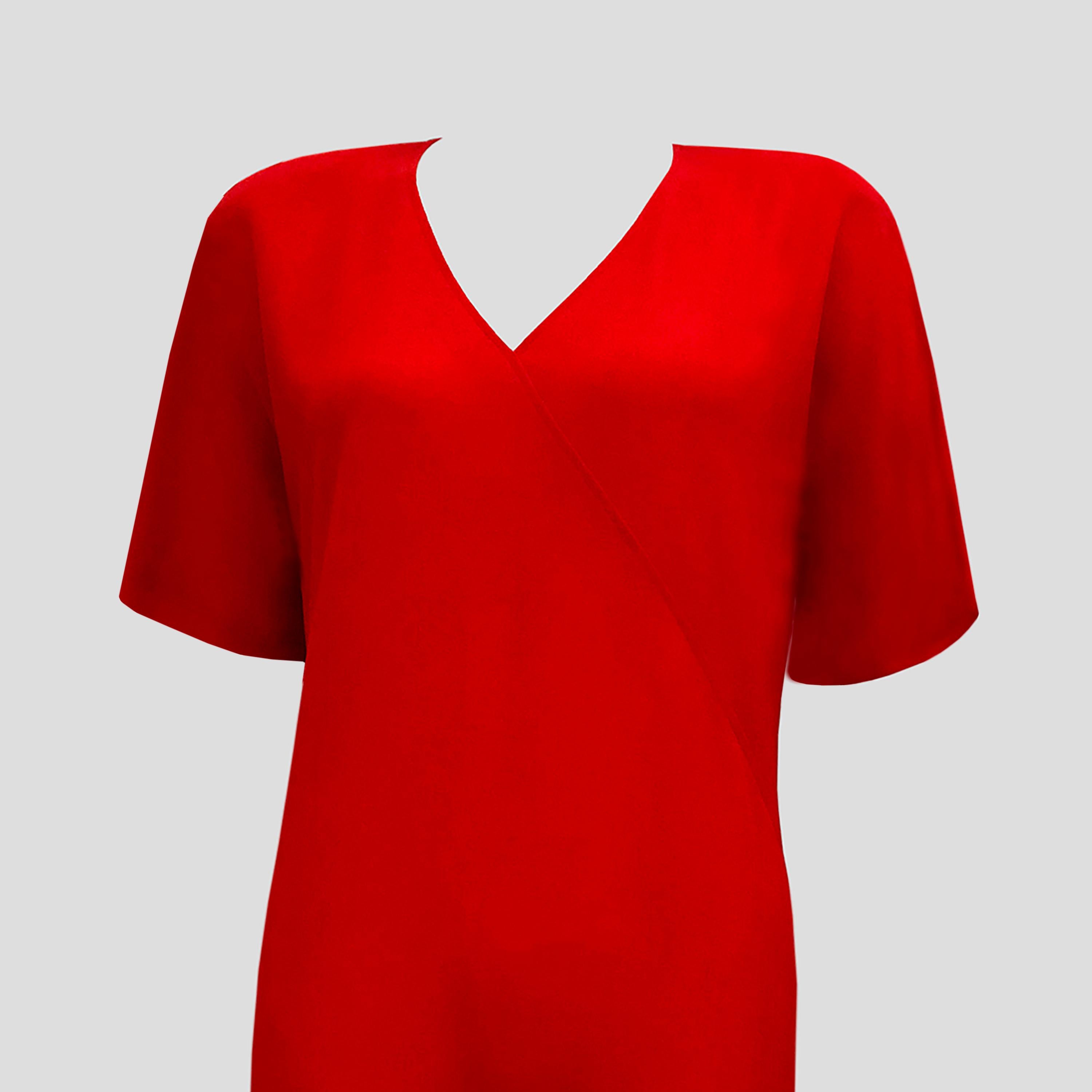 Jean Muir Kleid - 1980s Vintage - Roter Krepp - Faux Wrap Detail - Schulter Pads im Angebot 2