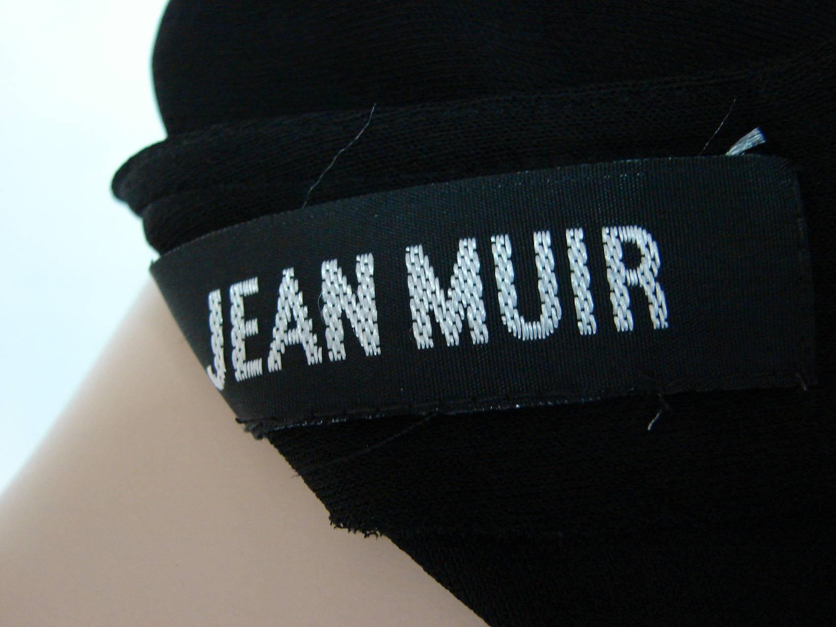 Jean Muir Dress Long Black Jersey Asymmetric Hem Plunge Neckline Vintage  8