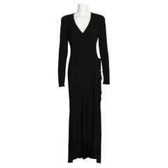 Jean Muir Dress Long Black Jersey Asymmetric Hem Plunge Neckline Vintage 