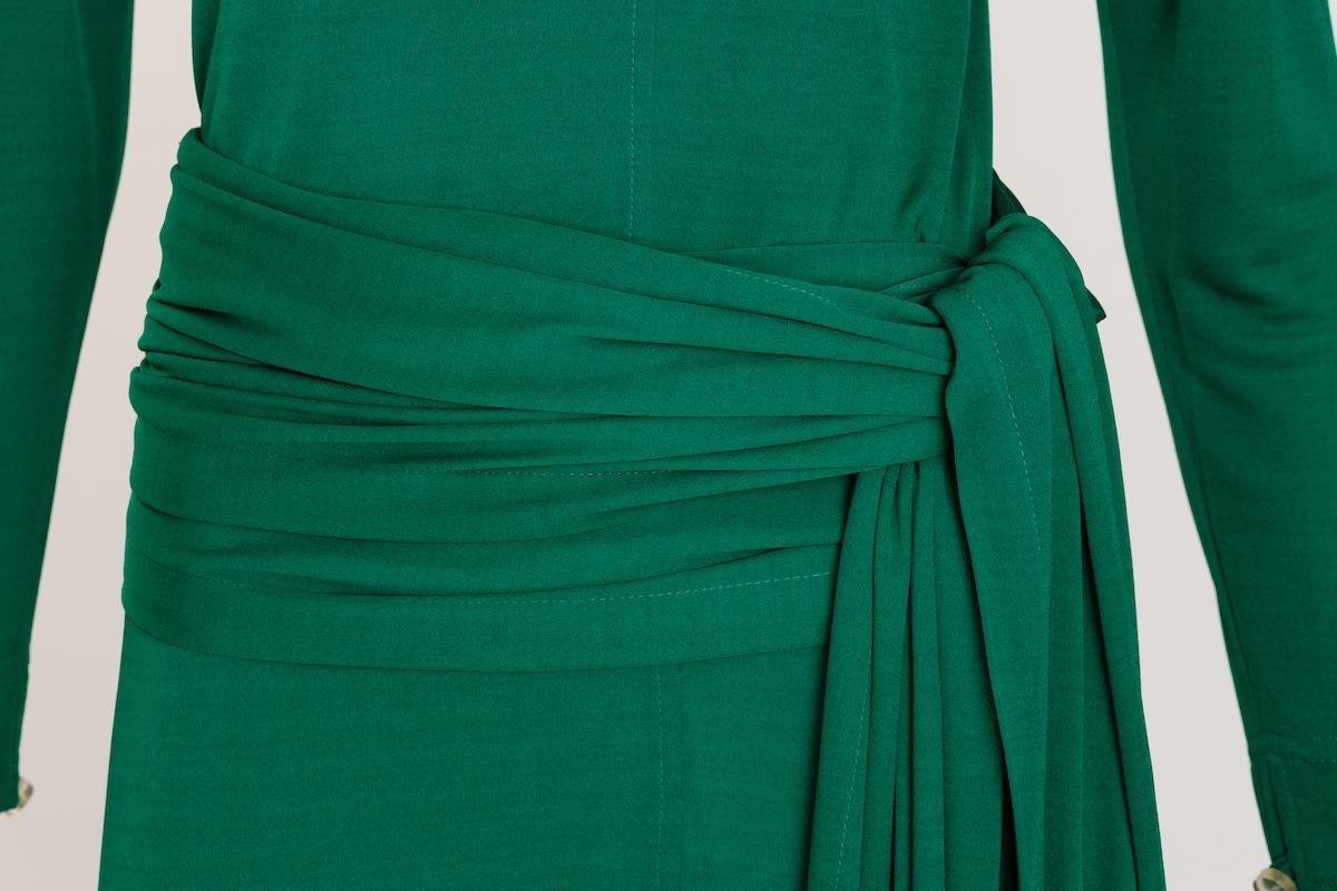 Jean Muir Emerald Green Viscose Jersey Cocktail Dress For Sale 6