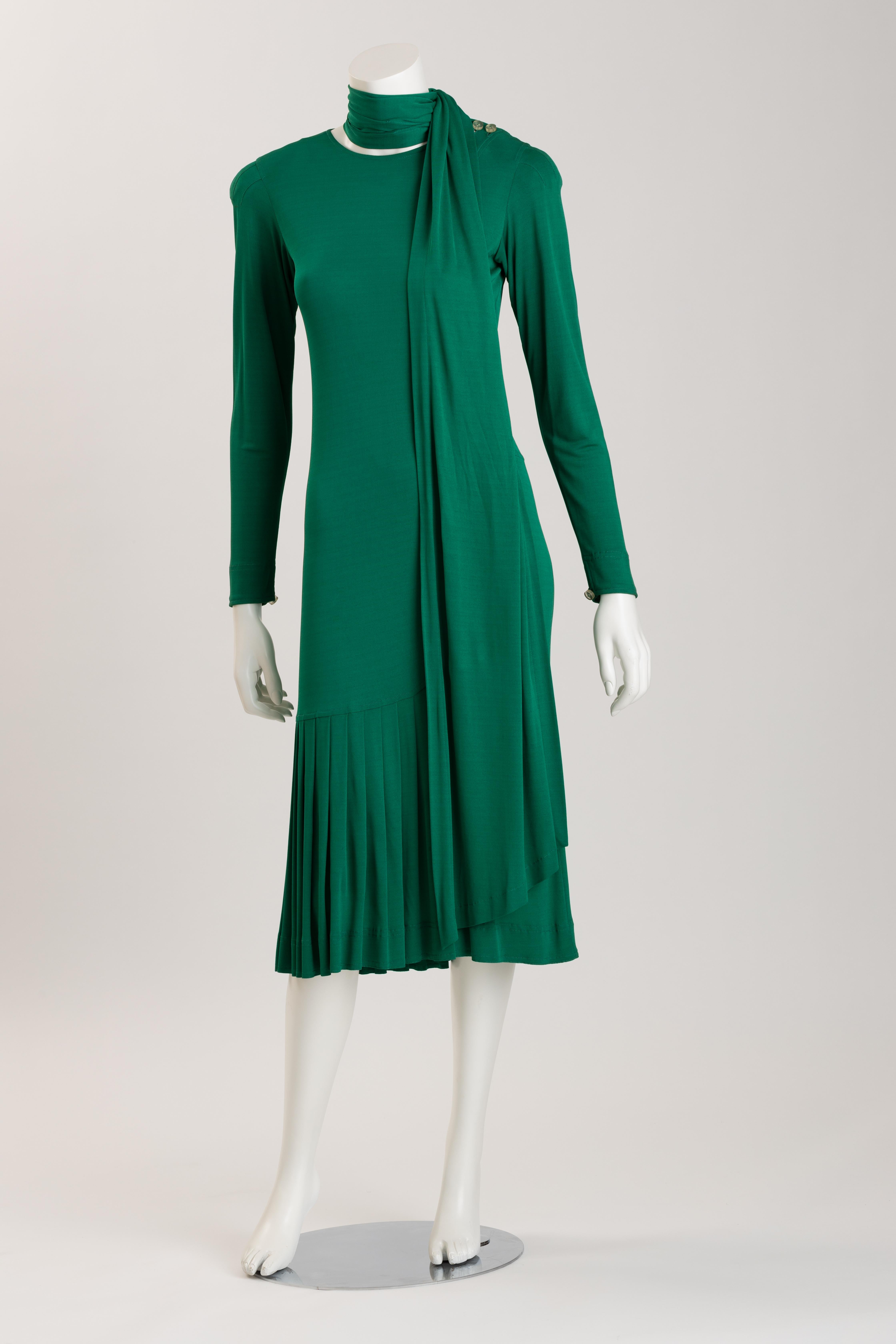 Jean Muir Smaragdgrünes Cocktailkleid aus Viskosejersey Damen im Angebot