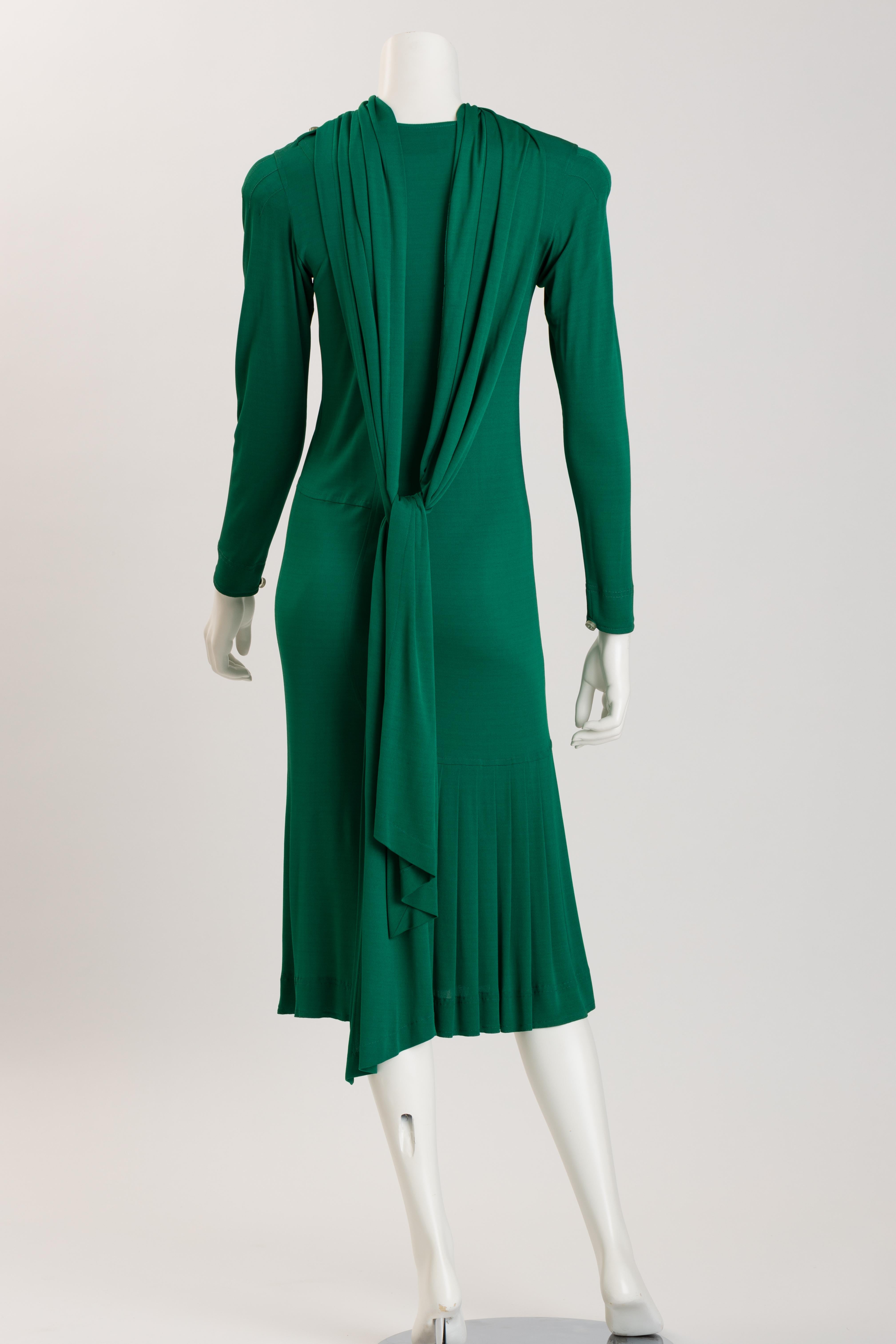 Jean Muir Emerald Green Viscose Jersey Cocktail Dress In Good Condition For Sale In New York, NY