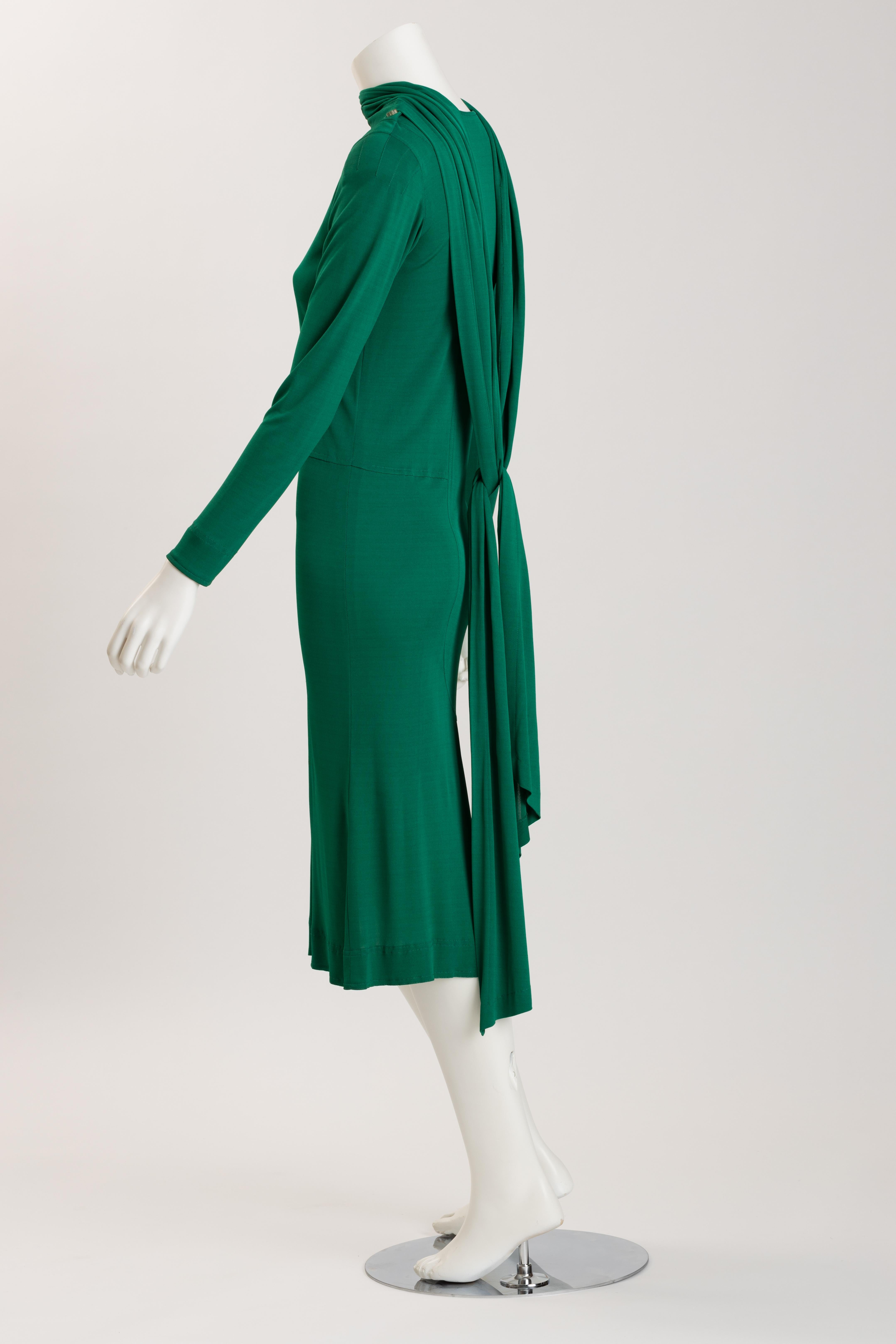 Jean Muir - Robe de cocktail en jersey de viscose vert émeraude en vente 2