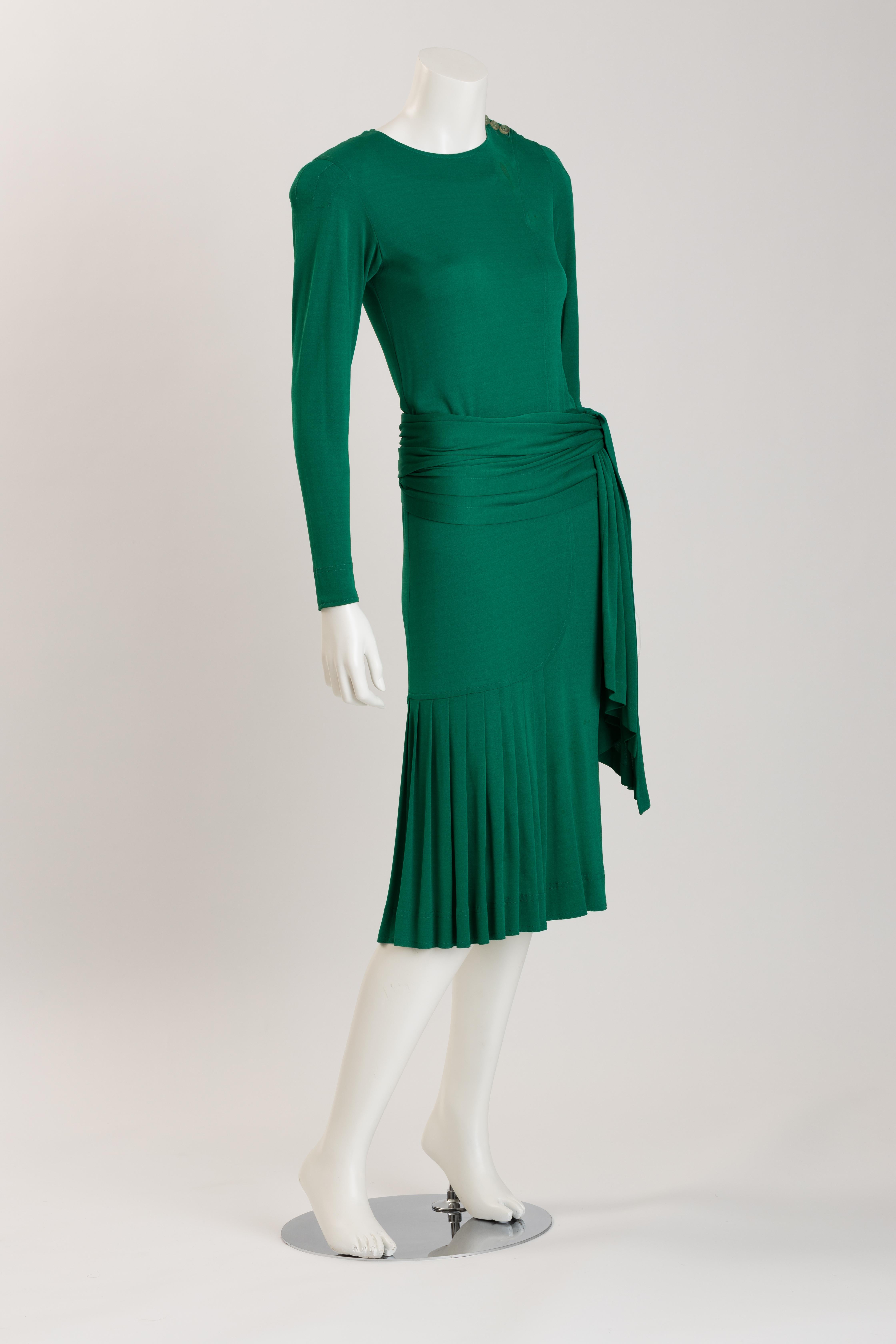 Jean Muir Emerald Green Viscose Jersey Cocktail Dress For Sale 1