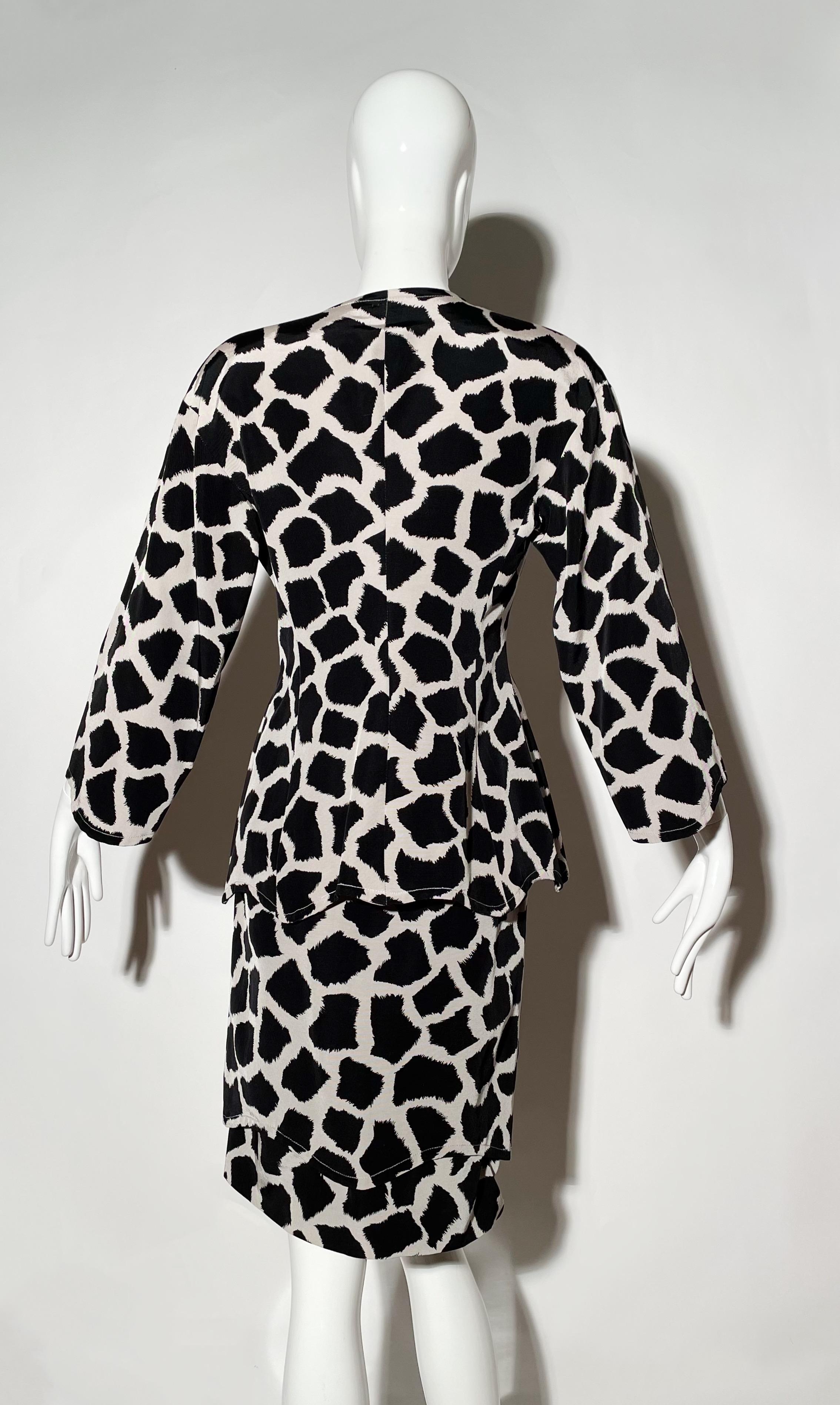 Black Jean Muir Giraffe Print Skirt Suit For Sale