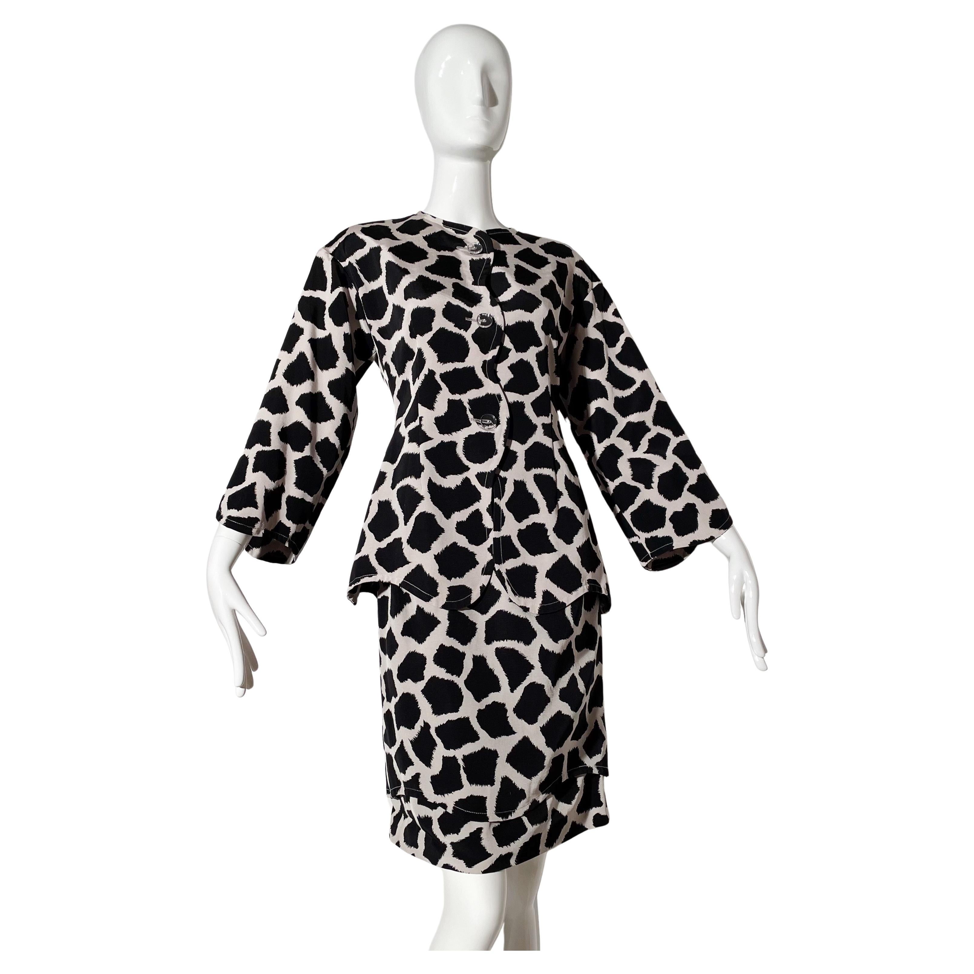 Jean Muir Giraffe Print Skirt Suit