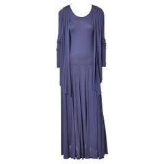 Vintage Jean Muir Ink Blue Jersey Maxi Dress